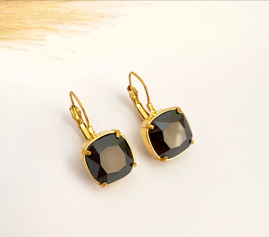Pendientes Gema Negra Brillante - 2,7cm-3