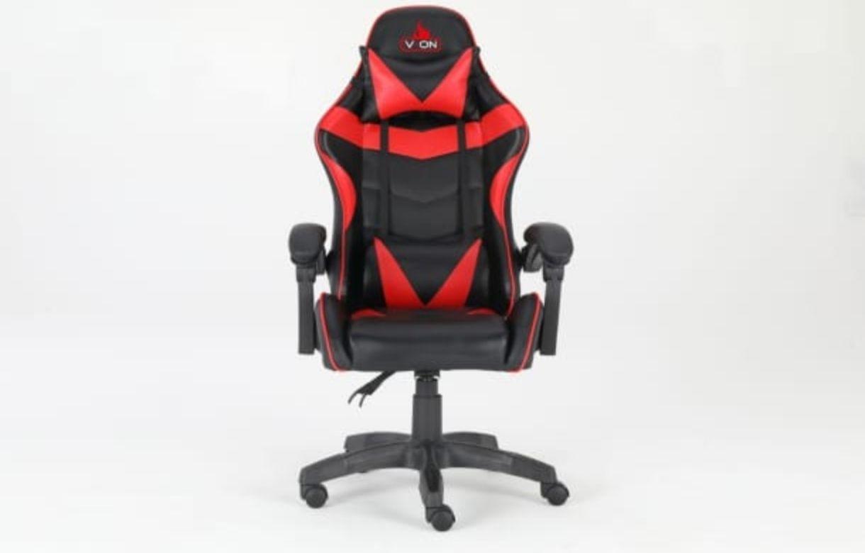 Silla de escritorio Vonchairs Legion gamer roja con tapizado de cuero sintético-1