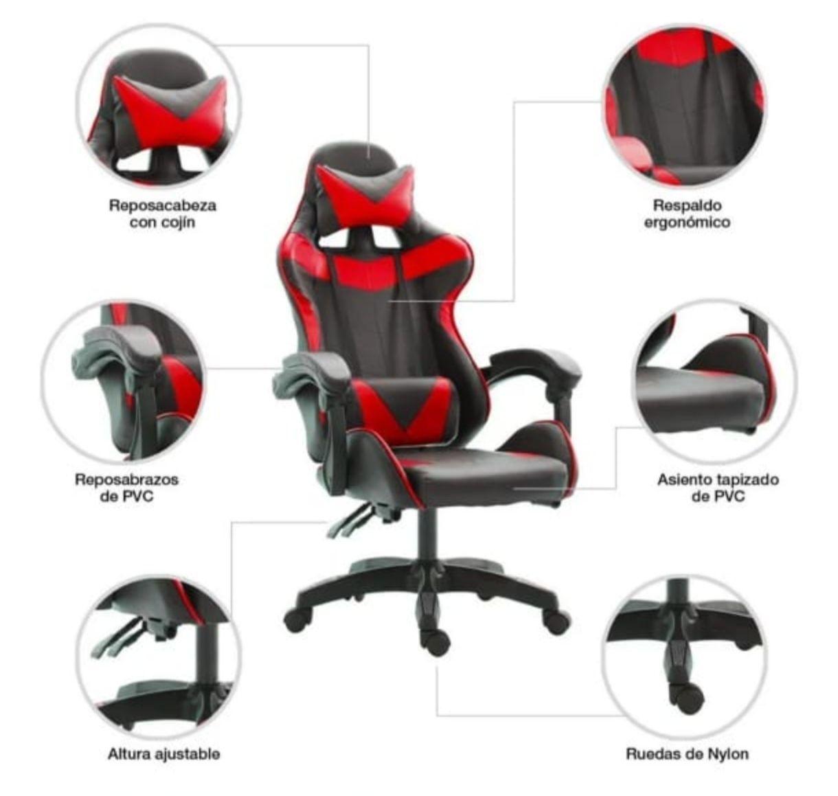 Silla de escritorio Vonchairs Legion gamer roja con tapizado de cuero sintético-2