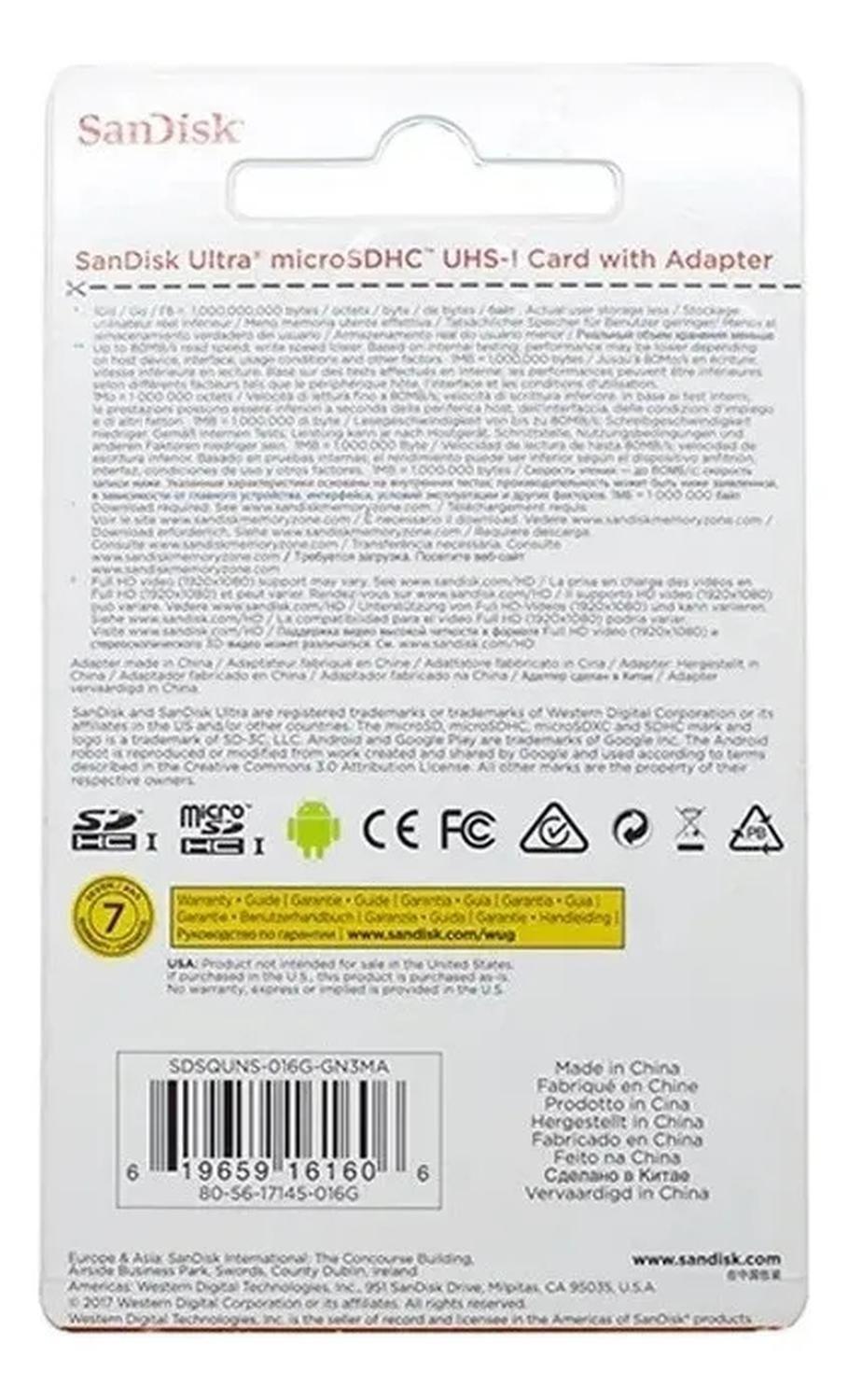 MicroSD 16GB Sandisk Ultra-7