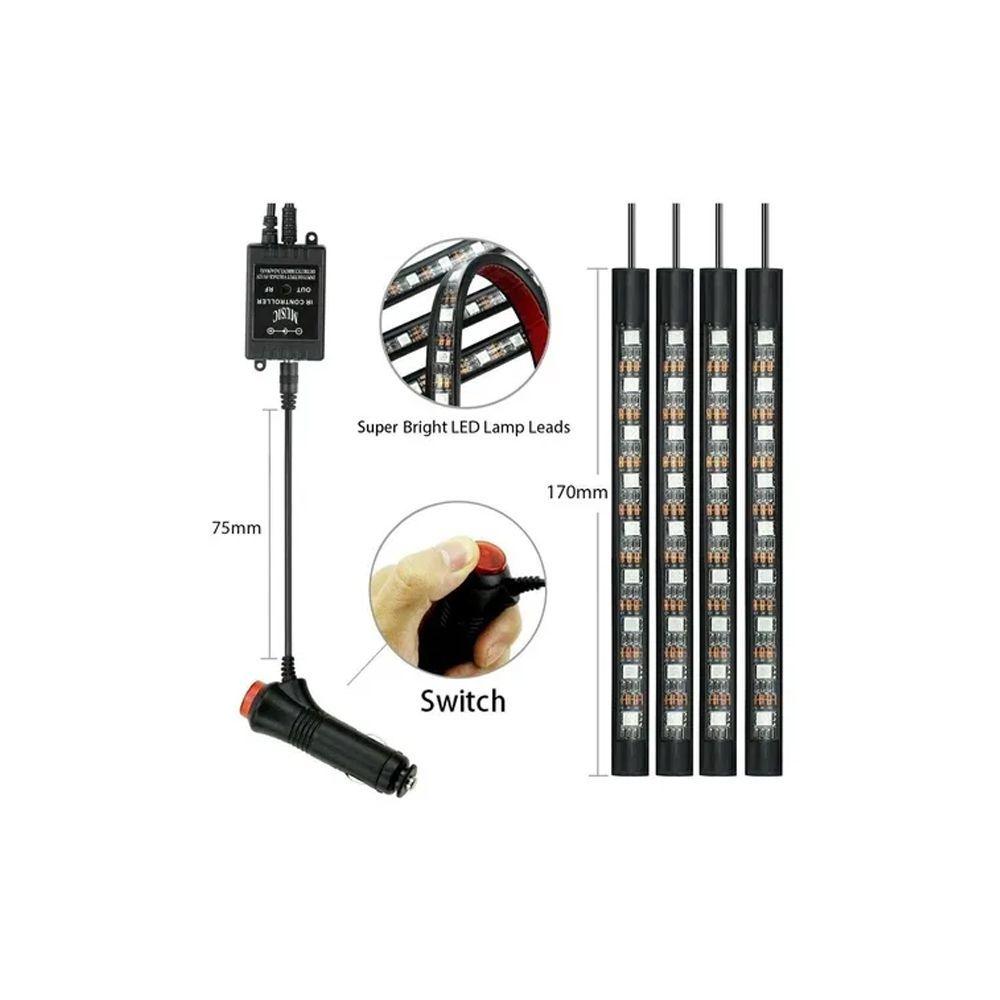 Kit 4 Luces Led Auto 12v Multicolor Sensor Sonido Welife-1