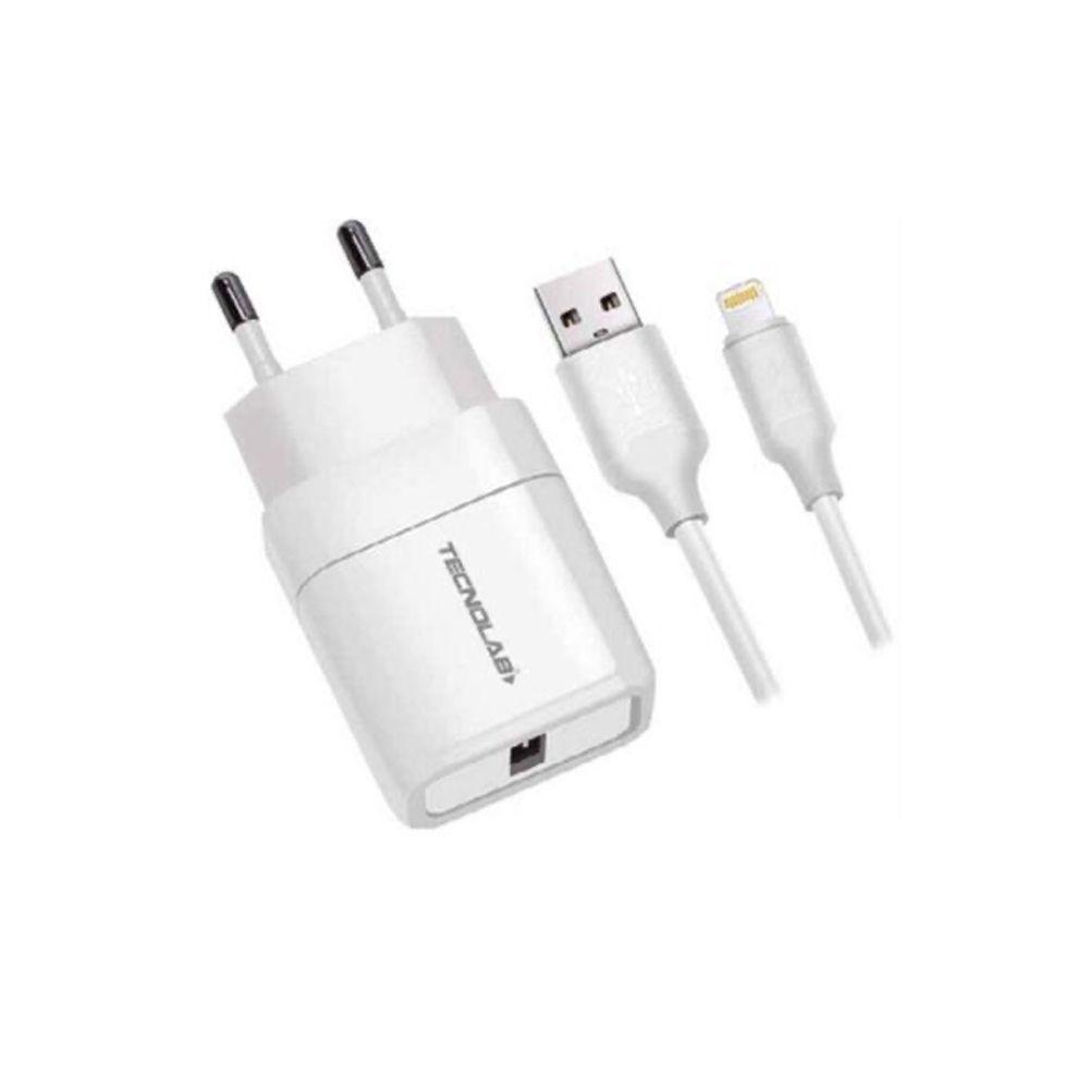 Cargador De Pared USB Carga Rapida 2.4A Cable USB A Lightning Blanco Tecnolab-0