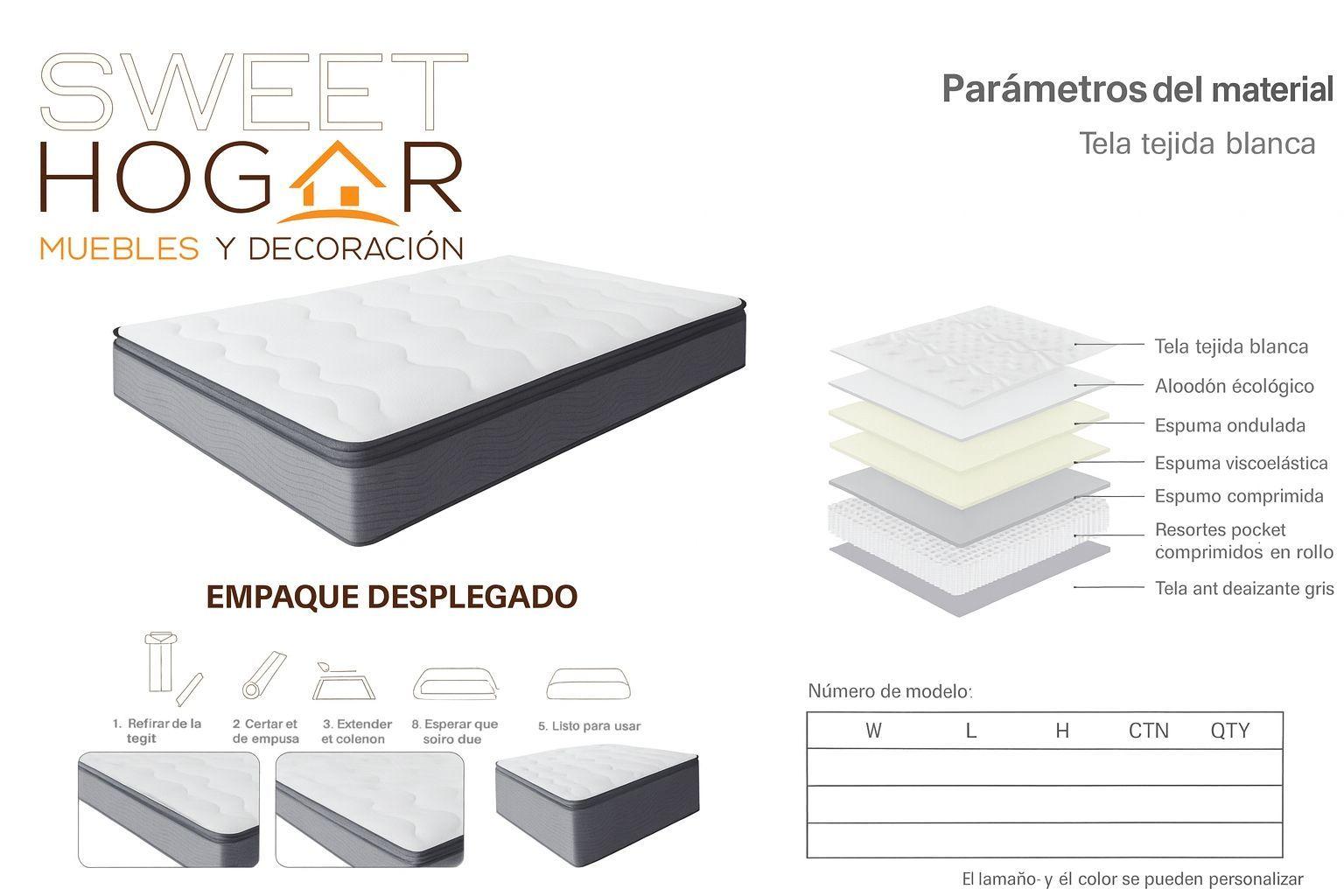 Cama europea 2plazas con respaldo incorporado mas colchon resortes pocket 2p-3