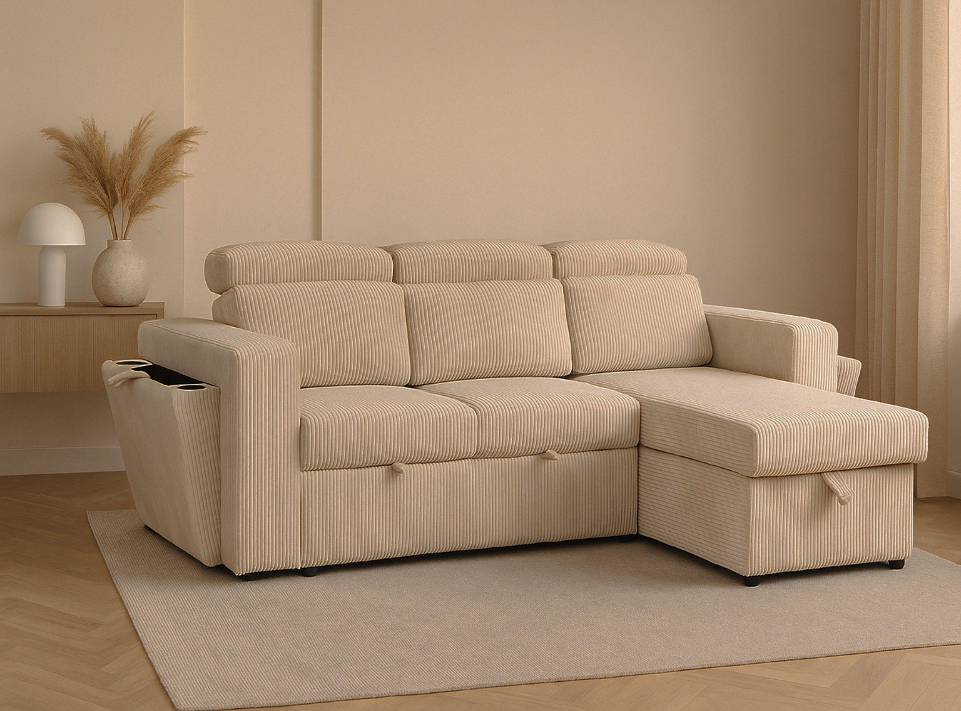 Sofá seccional ( cama) color beige libre disposición con almacenamiento modelo Roma-0