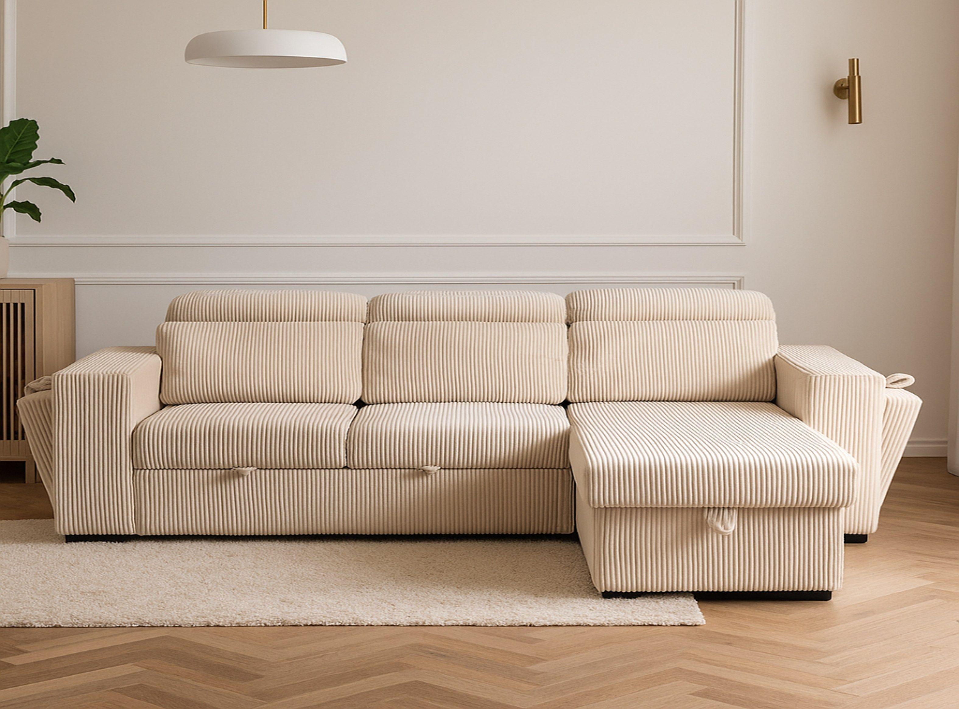 Sofá seccional ( cama) color beige libre disposición con almacenamiento modelo Roma-1