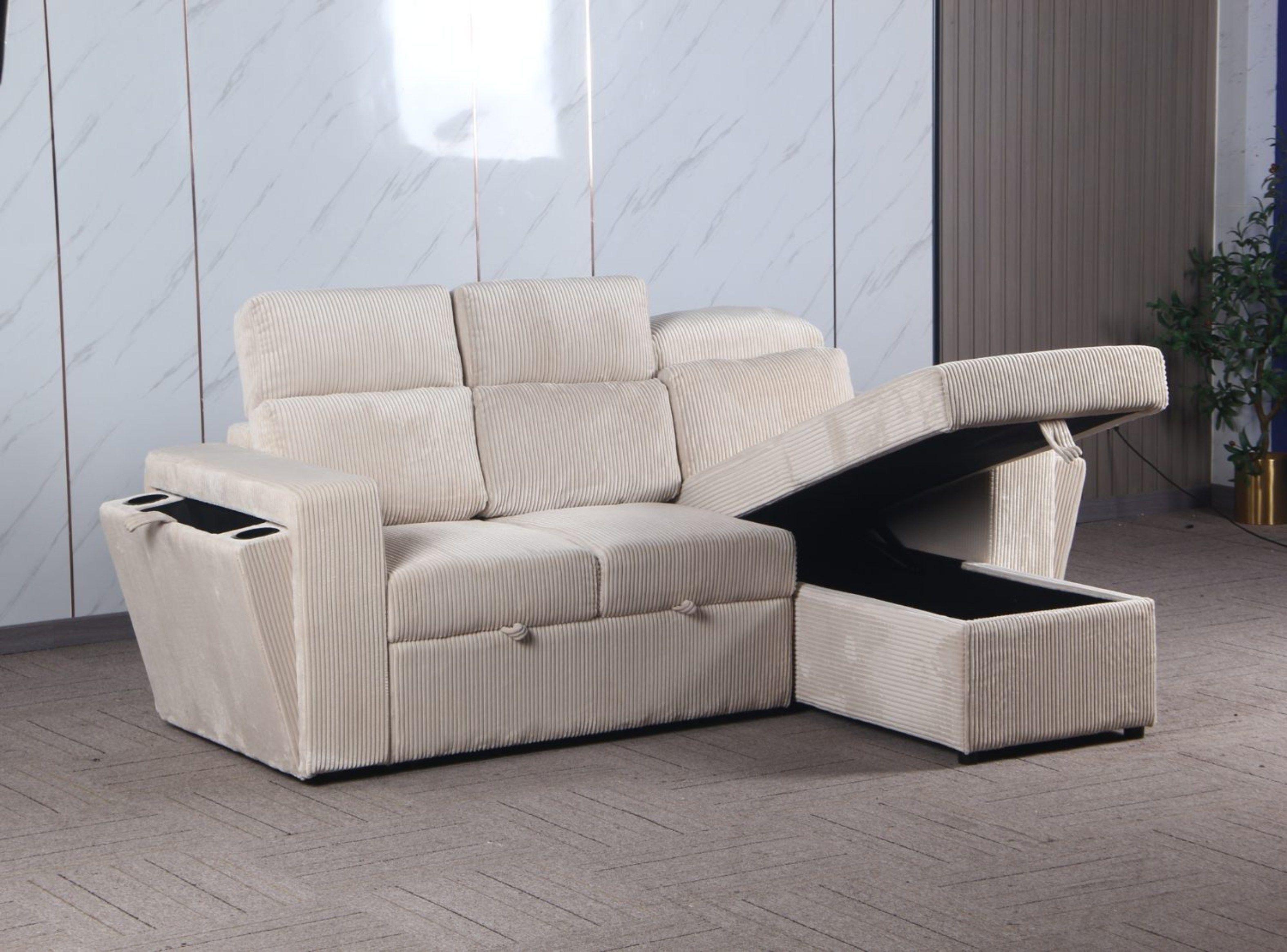 Sofá seccional ( cama) color beige libre disposición con almacenamiento modelo Roma-3