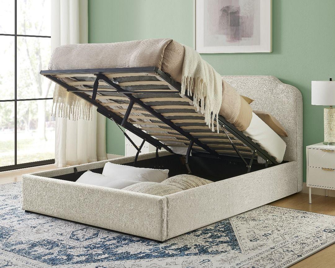 Cama 2 plazas almacenamiento resplado y colchon -2