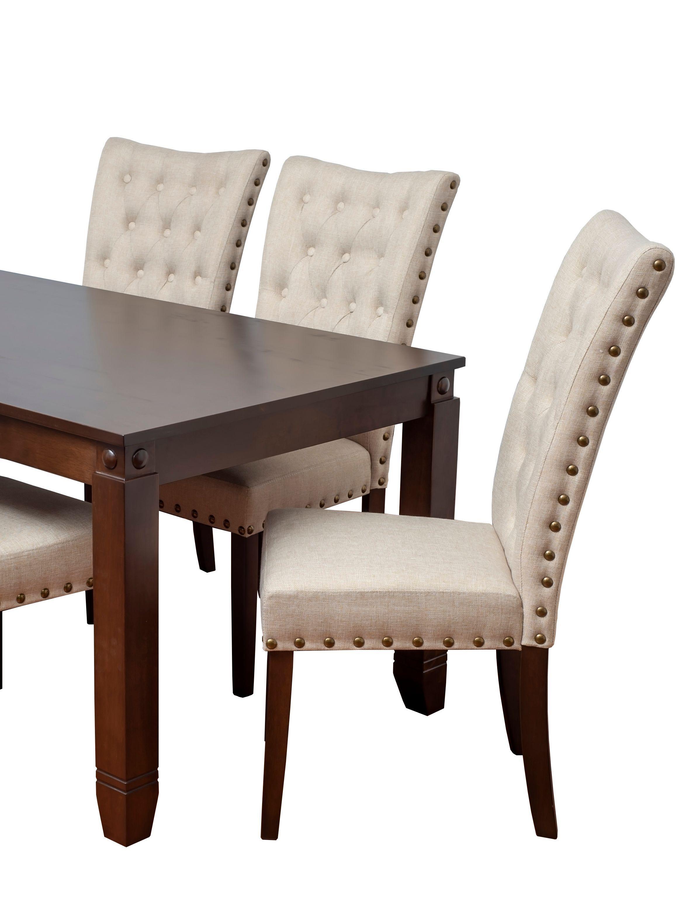 Comedor de madera con 6 sillas  Capitoné Beige-2