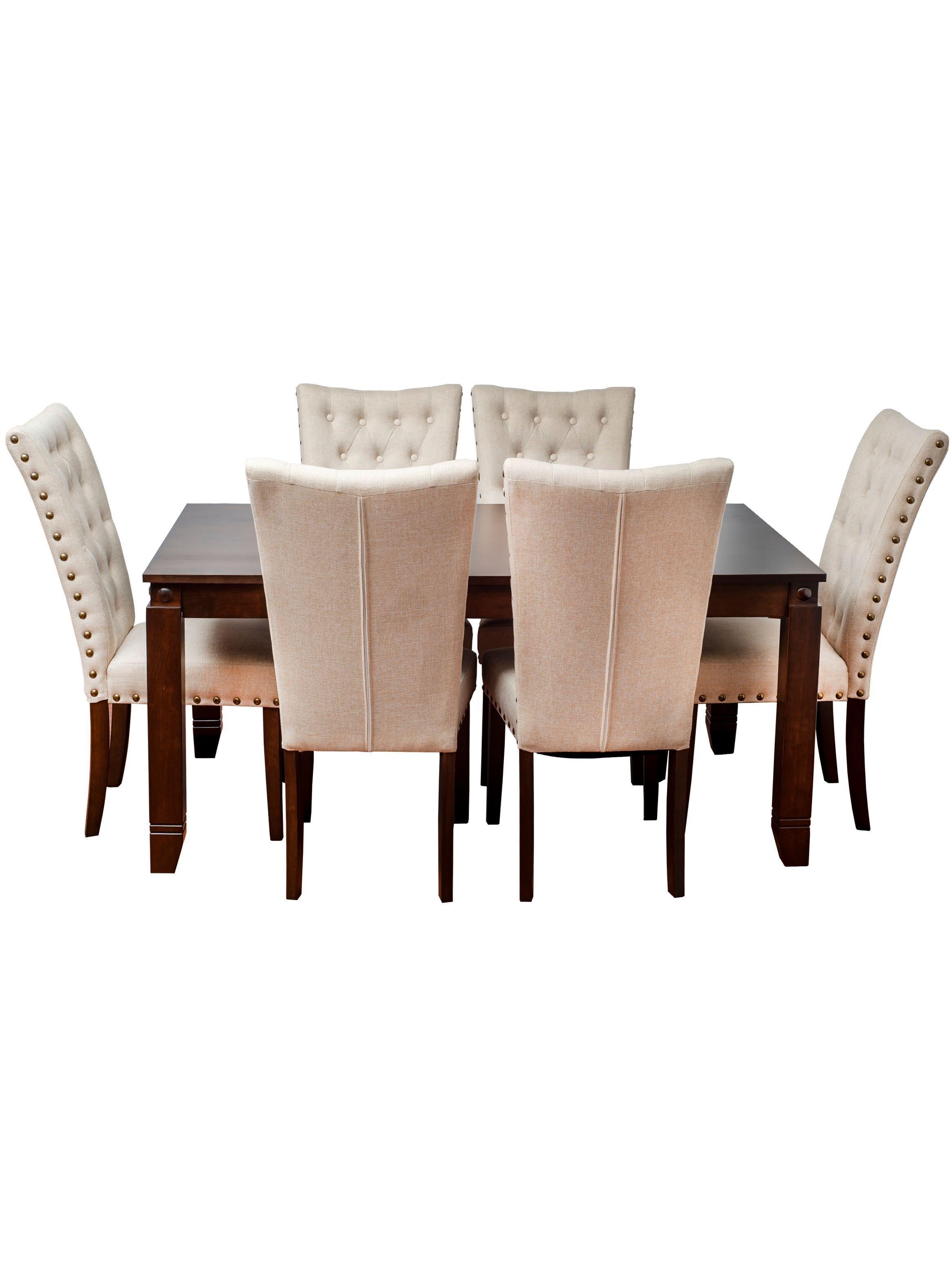 Comedor de madera con 6 sillas  Capitoné Beige-5
