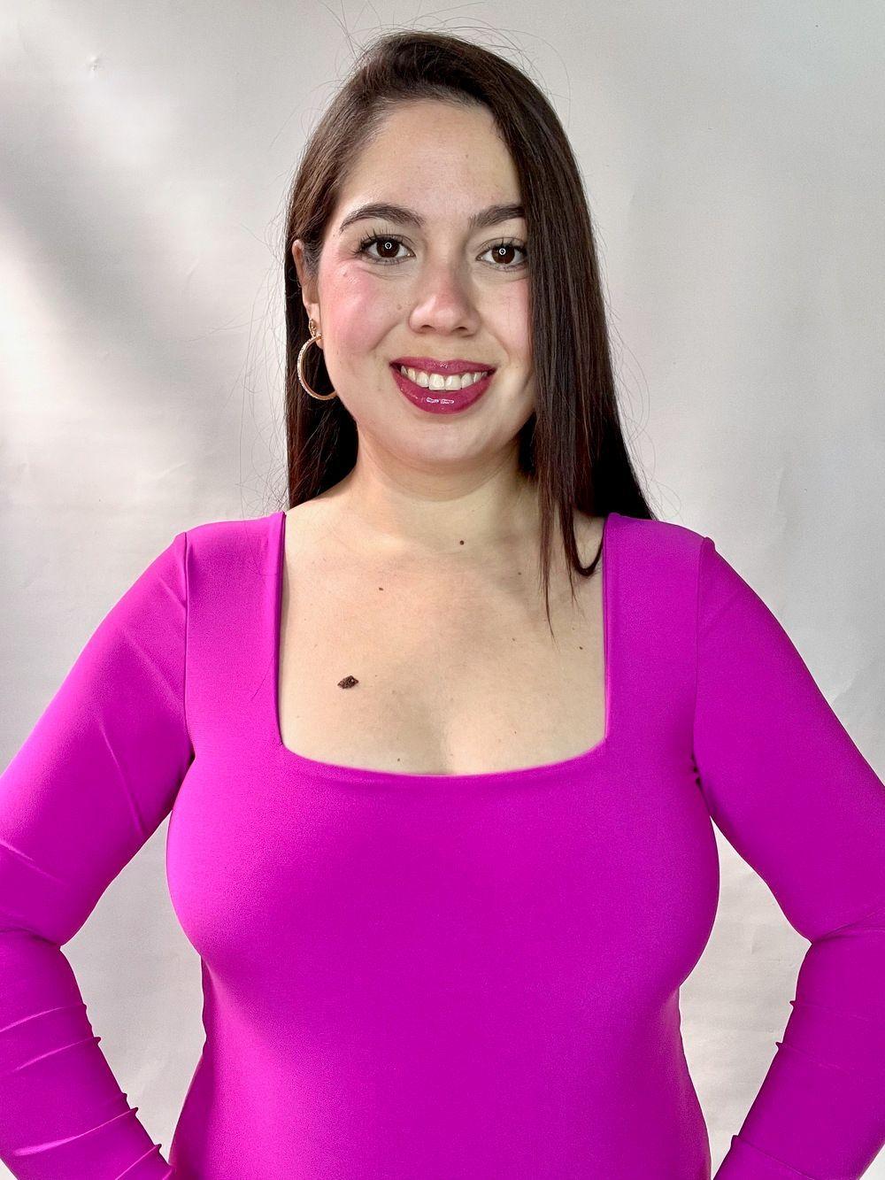 Body Mujer Doble Escote Cuadrado Manga Larga Fucsia Oscuro-0