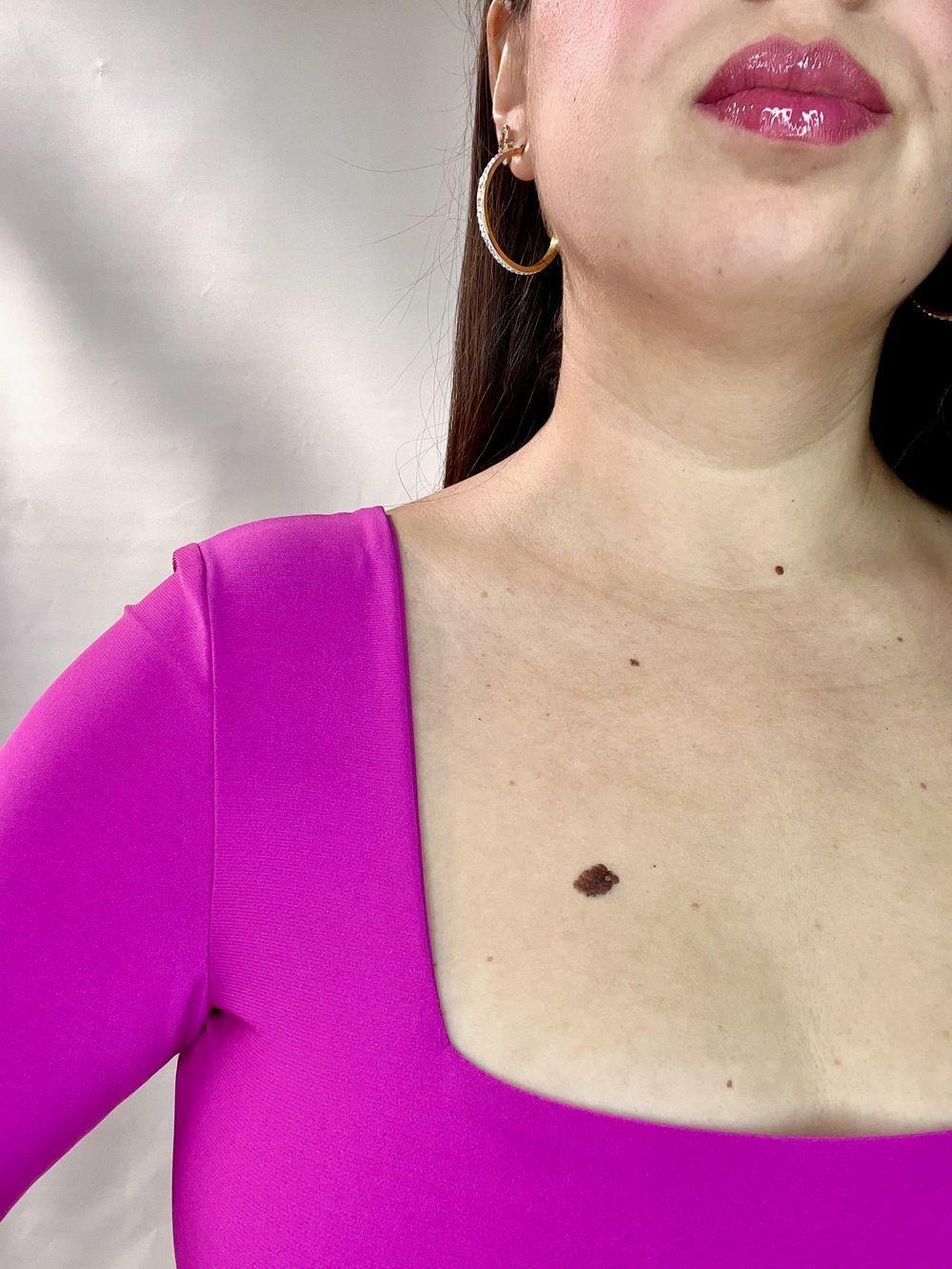 Body Mujer Doble Escote Cuadrado Manga Larga Fucsia Oscuro-3