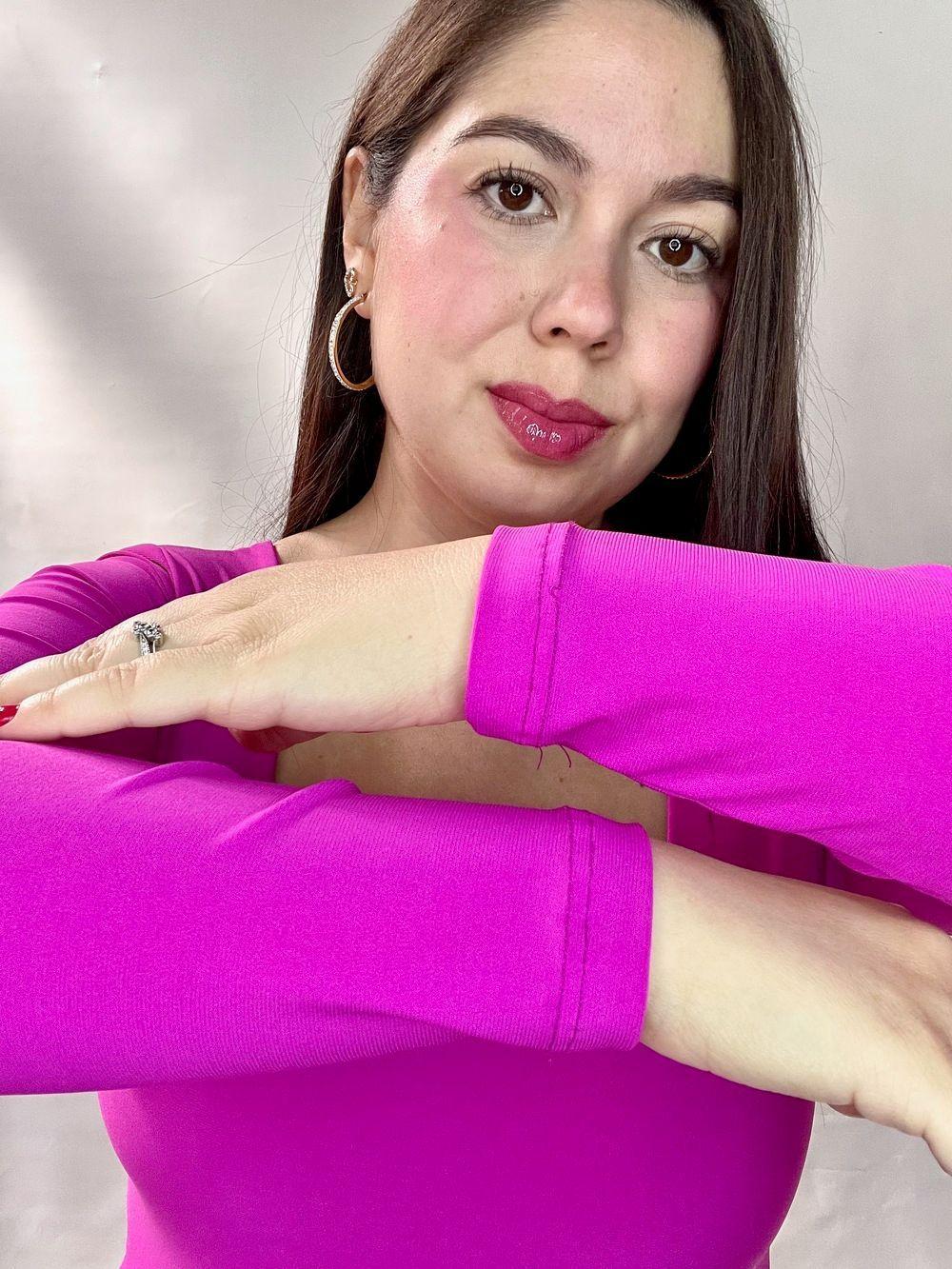 Body Mujer Doble Escote Cuadrado Manga Larga Fucsia Oscuro-5