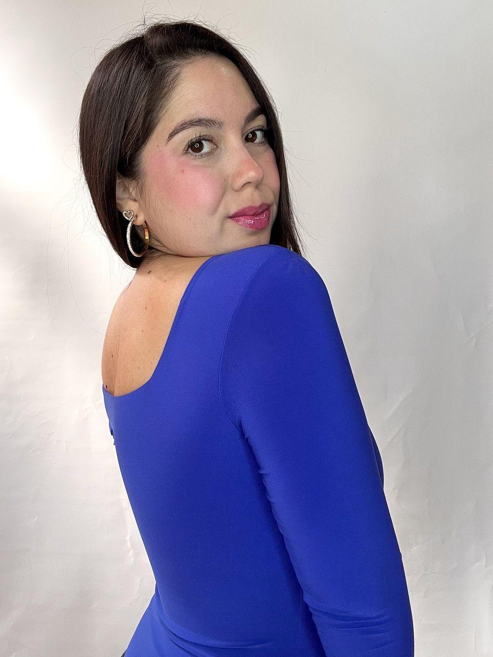 Body Mujer Doble Escote Cuadrado Manga Larga Azul Rey-1