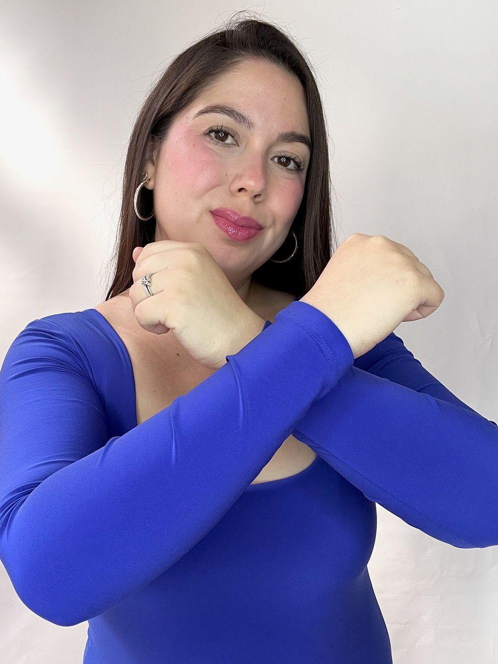 Body Mujer Doble Escote Cuadrado Manga Larga Azul Rey-6