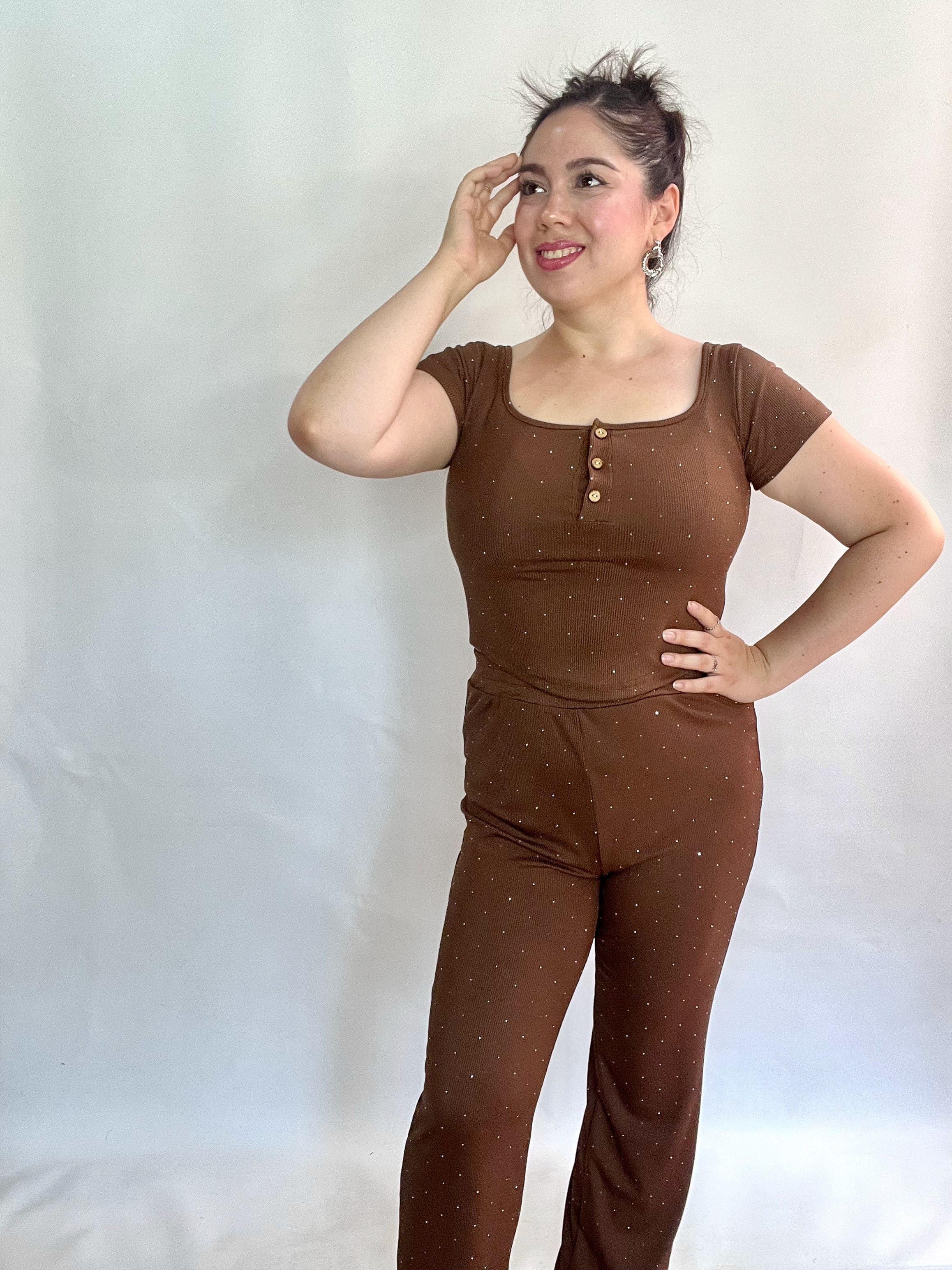 Conjunto Mujer Brillos Caf-3