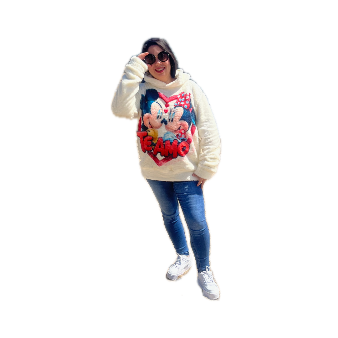 Poleron Peludo Mujer Mickey Minnie Invierno Suave Abrigado Oversize-2
