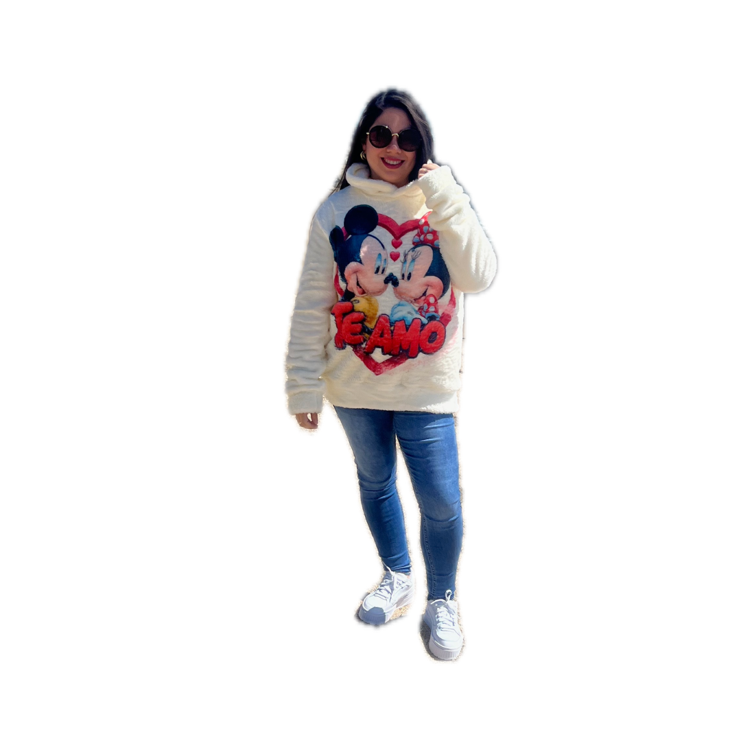 Poleron Peludo Mujer Mickey Minnie Invierno Suave Abrigado Oversize-3