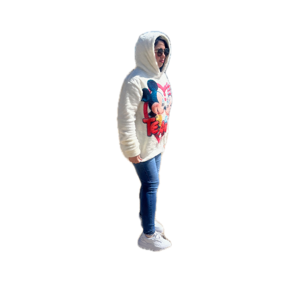 Poleron Peludo Mujer Mickey Minnie Invierno Suave Abrigado Oversize-5