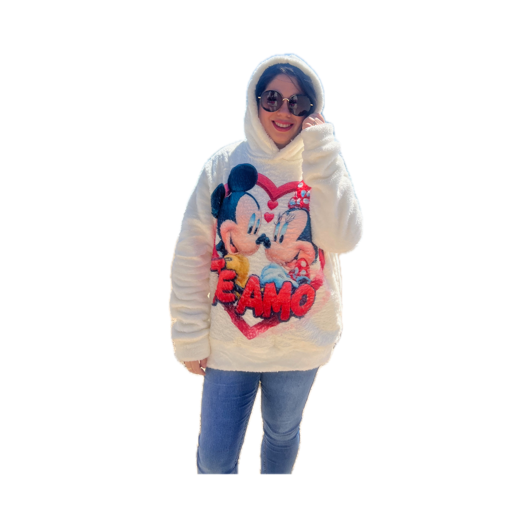 Poleron Peludo Mujer Mickey Minnie Invierno Suave Abrigado Oversize-7