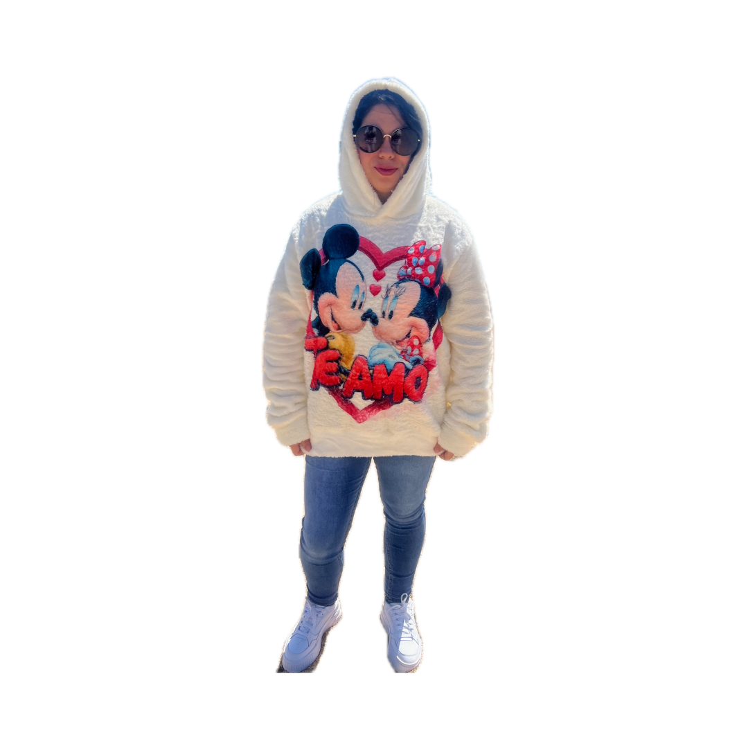 Poleron Peludo Mujer Mickey Minnie Invierno Suave Abrigado Oversize-8