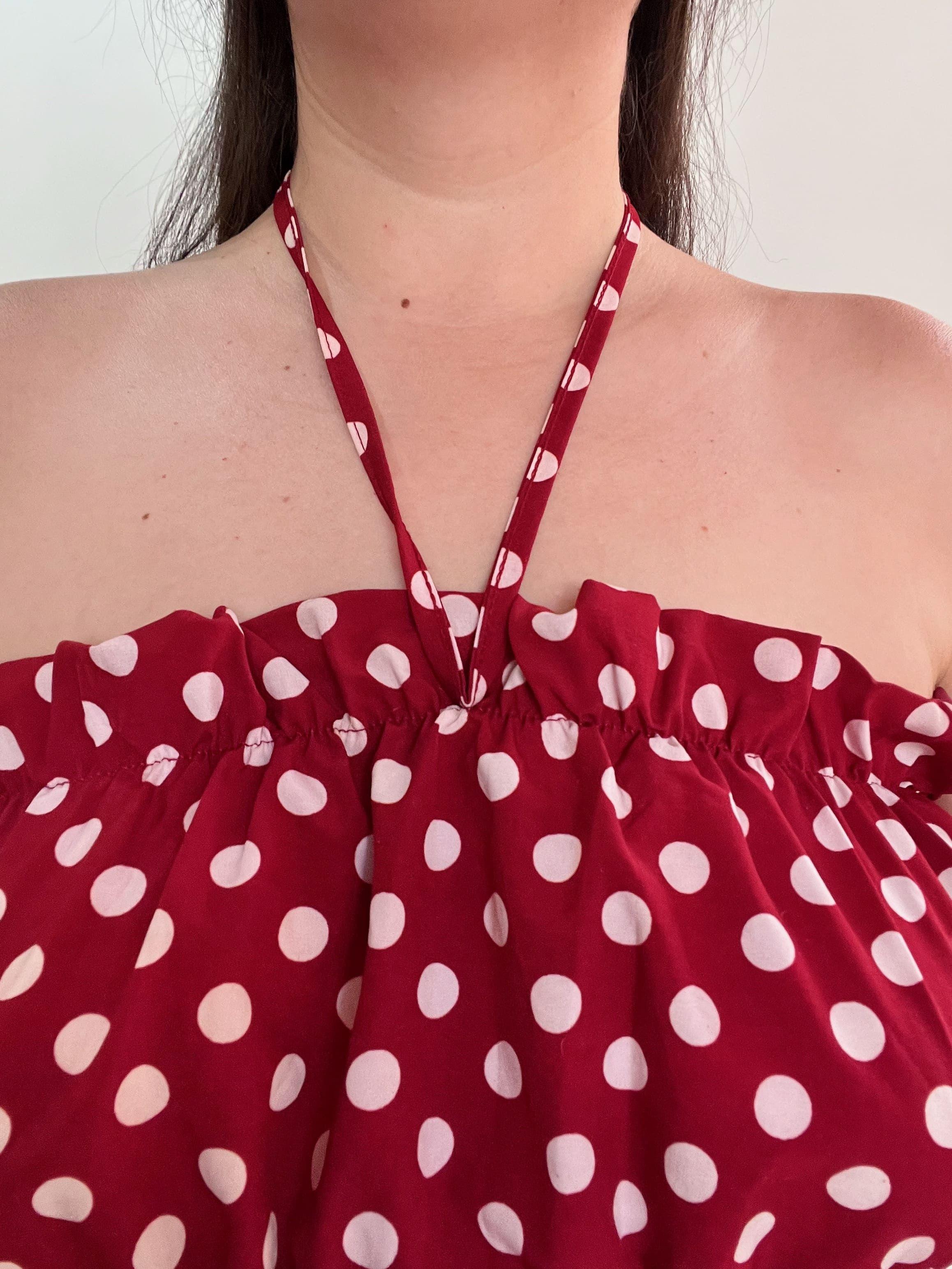 Top Mujer Rojo Lunares Strapless con Amarra al Cuello-4