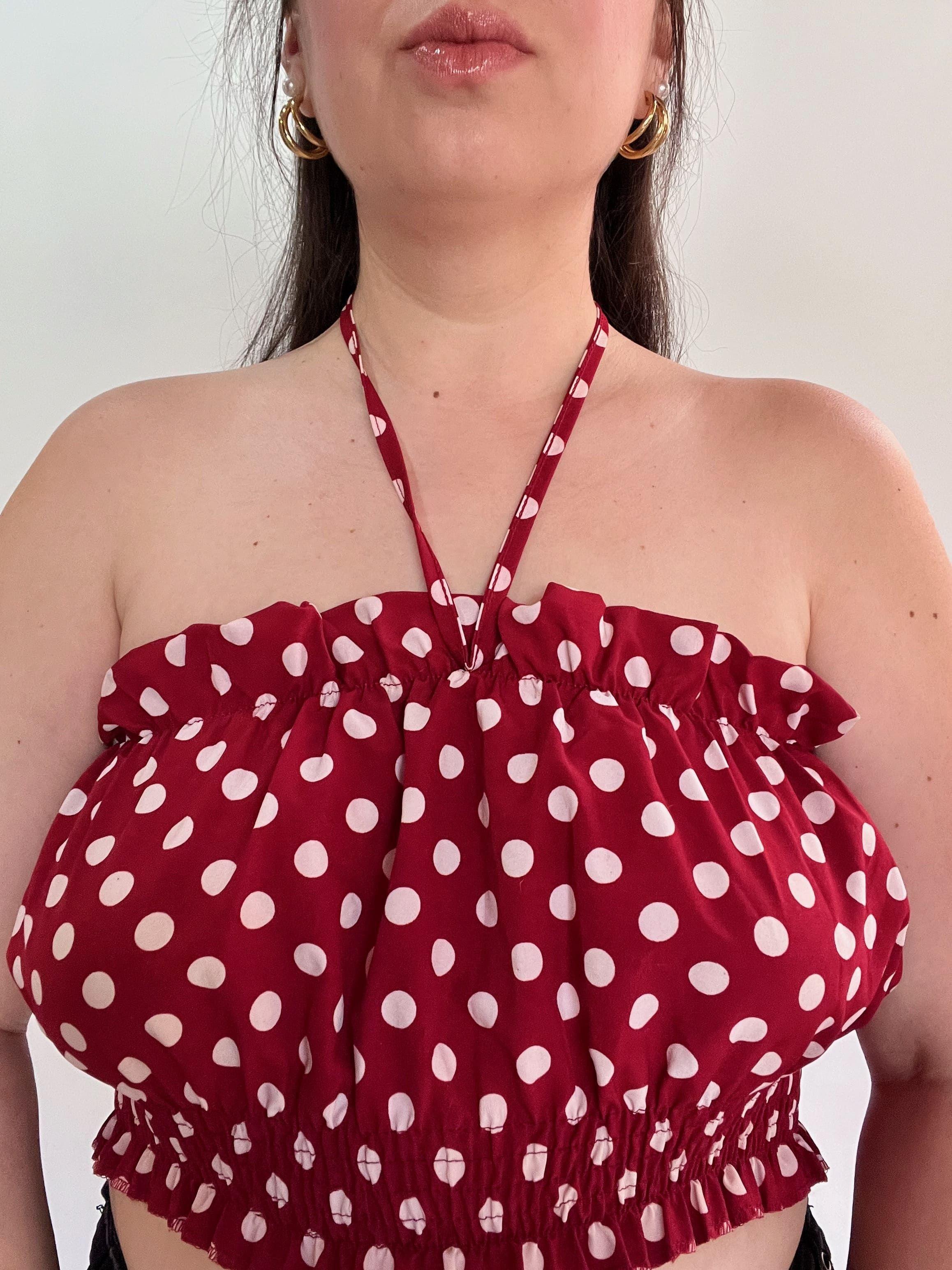 Top Mujer Rojo Lunares Strapless con Amarra al Cuello-8