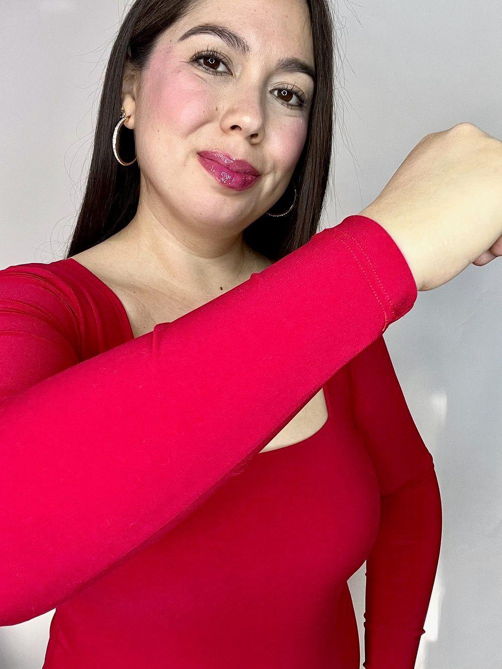 Body Mujer Doble Escote Cuadrado Manga Larga Rojo-2