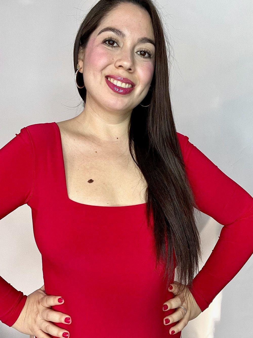 Body Mujer Doble Escote Cuadrado Manga Larga Rojo-4