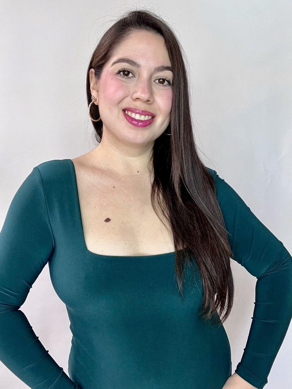 Body Mujer Doble Escote Cuadrado Manga Larga Verde Petróleo-7