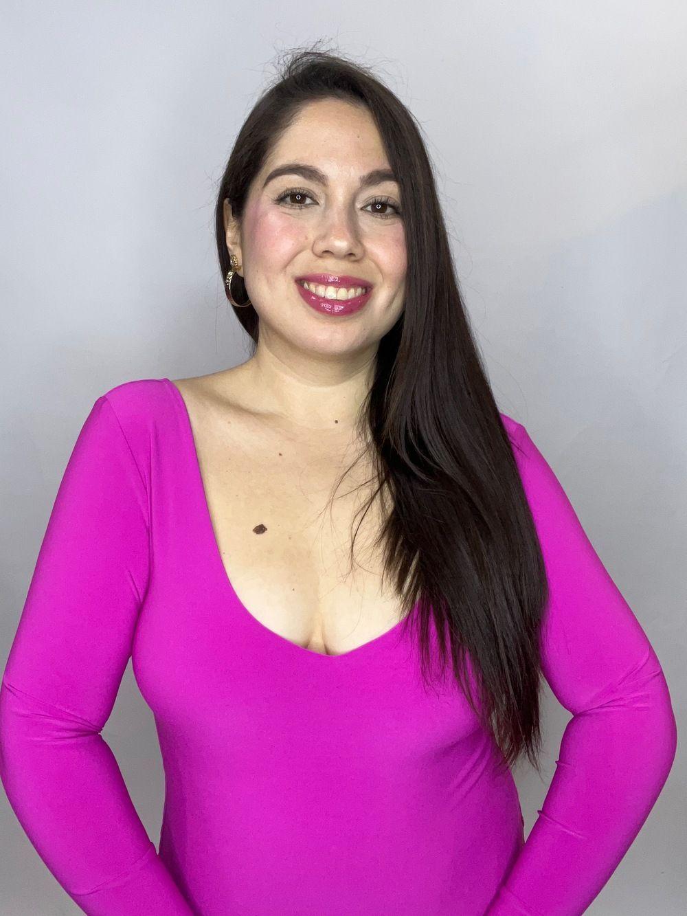 Body Mujer Doble Escote V Manga Larga Fucsia Oscuro-2