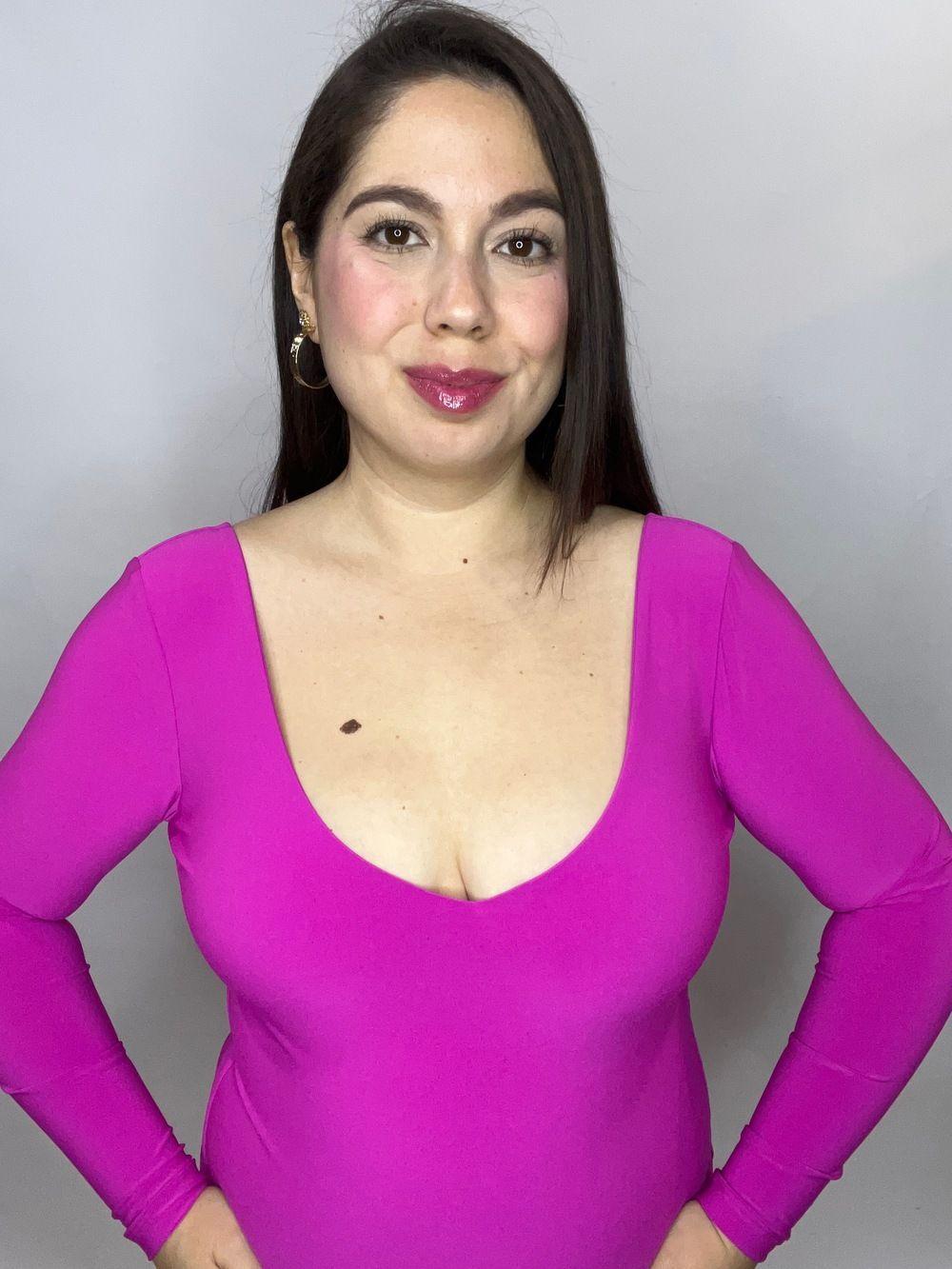 Body Mujer Doble Escote V Manga Larga Fucsia Oscuro-4