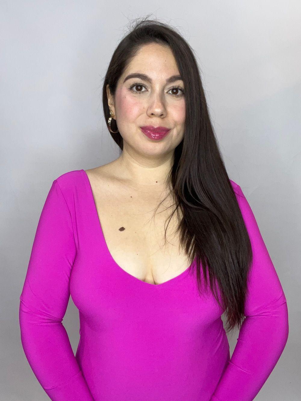 Body Mujer Doble Escote V Manga Larga Fucsia Oscuro-5