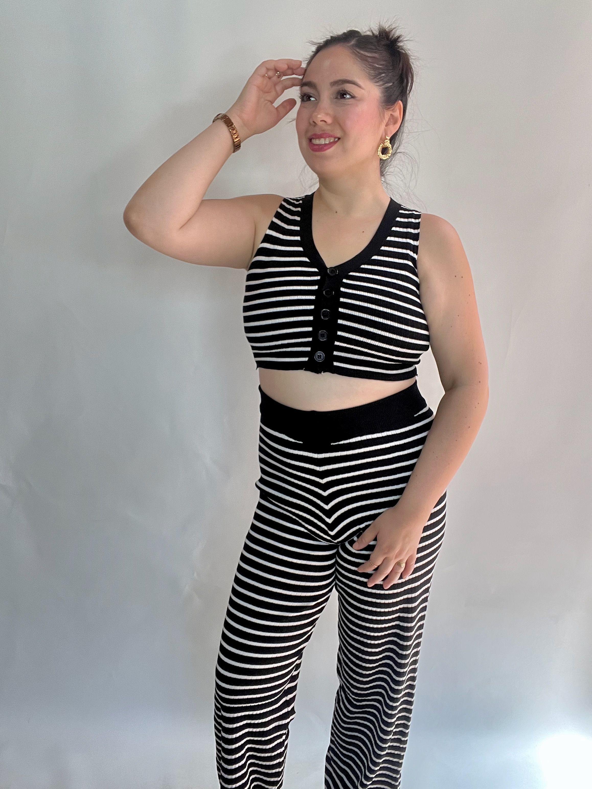 Conjunto Mujer Rayas Negro Blanco-2