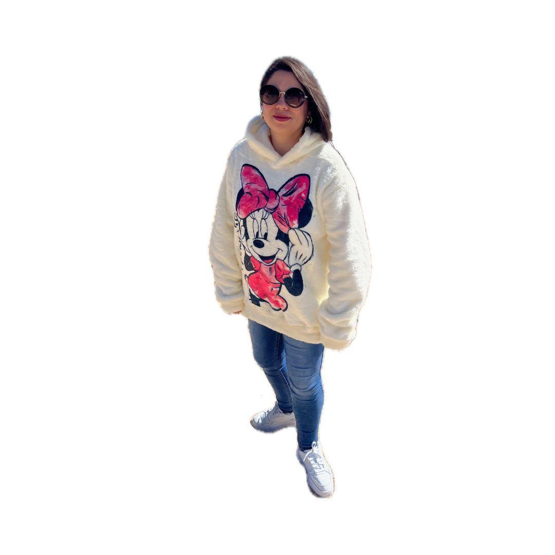 Poleron Peludo Mujer Minnie Invierno Suave Abrigado Oversize-2