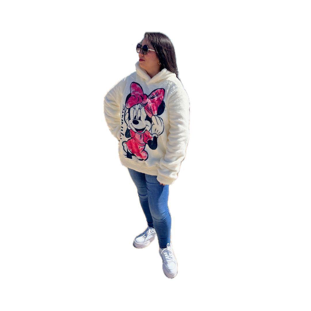 Poleron Peludo Mujer Minnie Invierno Suave Abrigado Oversize-4