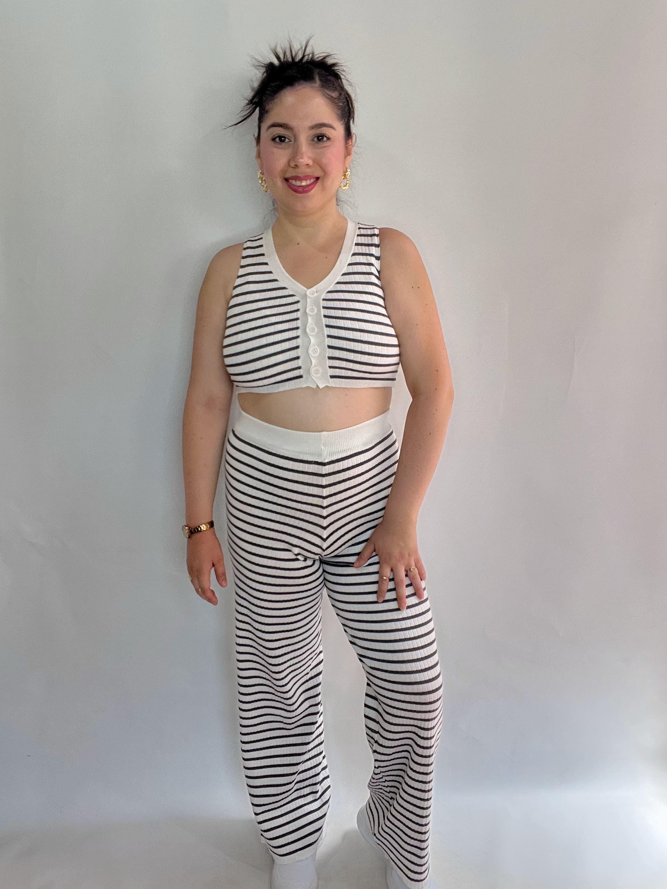 Conjunto Mujer Rayas Blanco Gris-2
