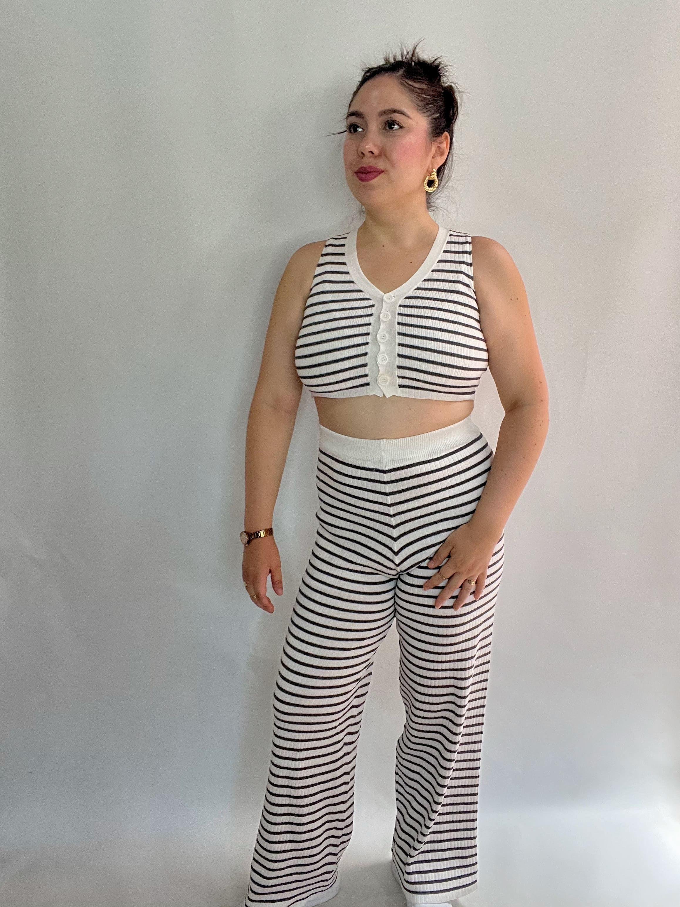 Conjunto Mujer Rayas Blanco Gris-3