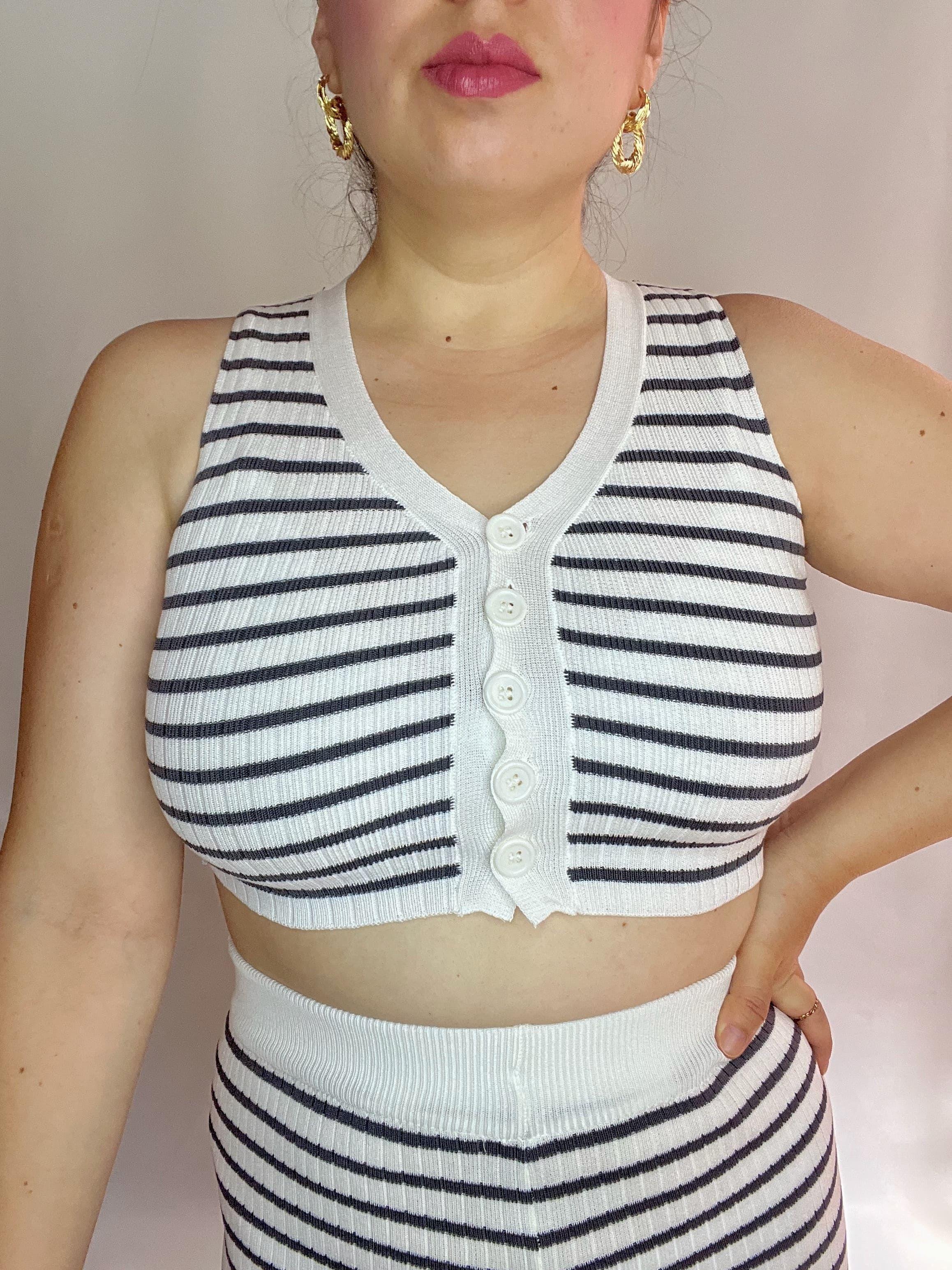 Conjunto Mujer Rayas Blanco Gris-4