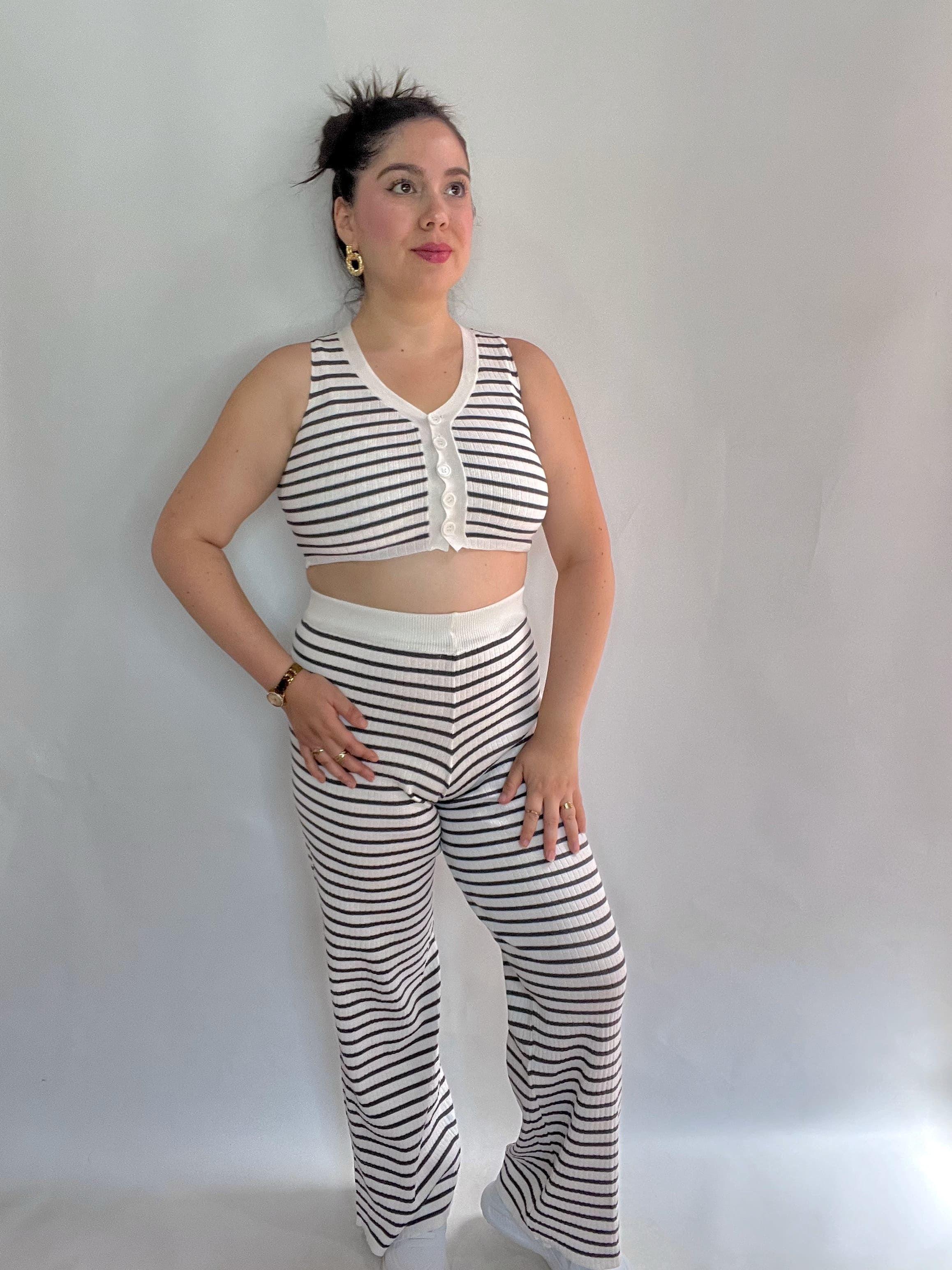 Conjunto Mujer Rayas Blanco Gris-5