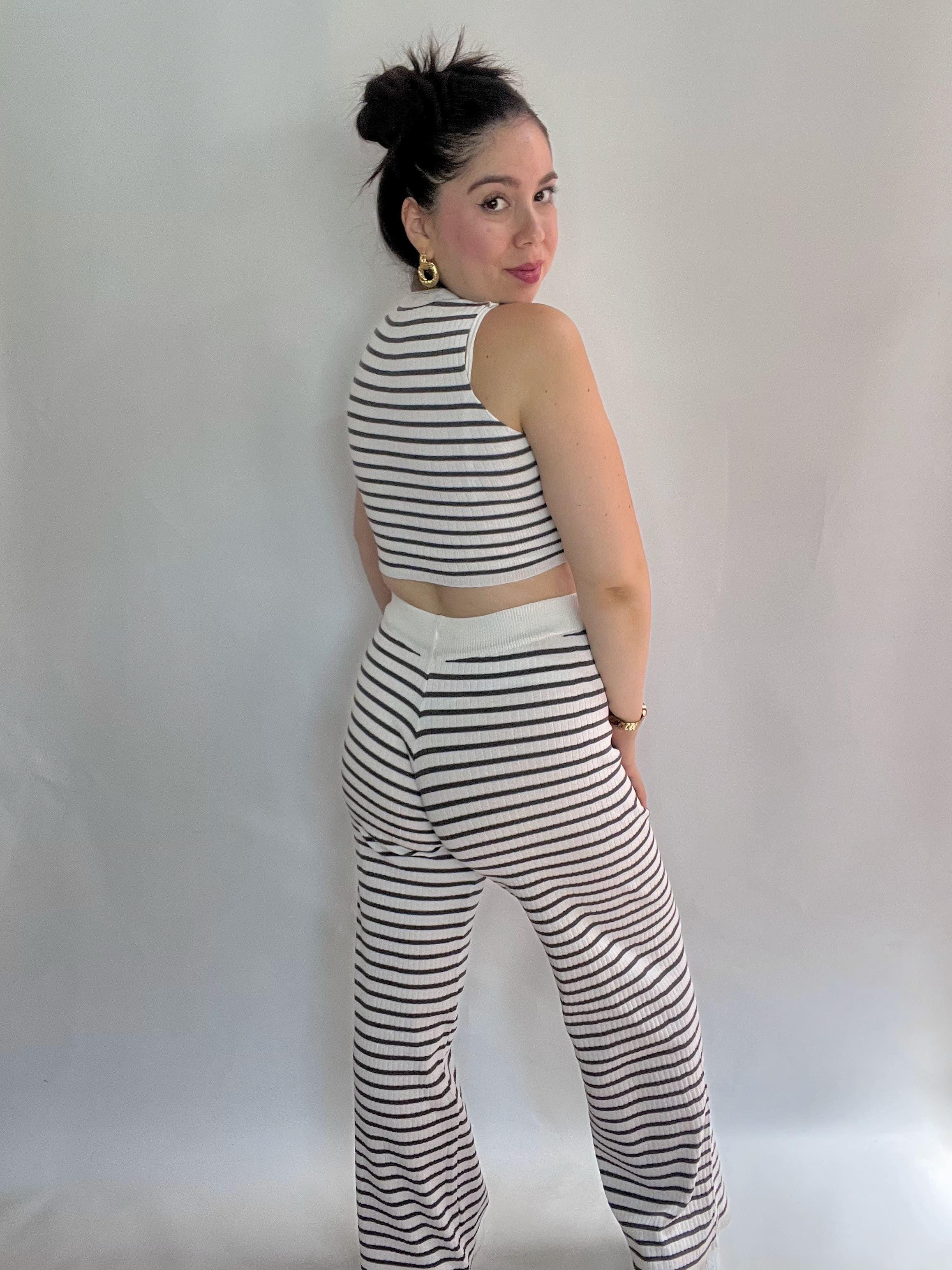 Conjunto Mujer Rayas Blanco Gris-6