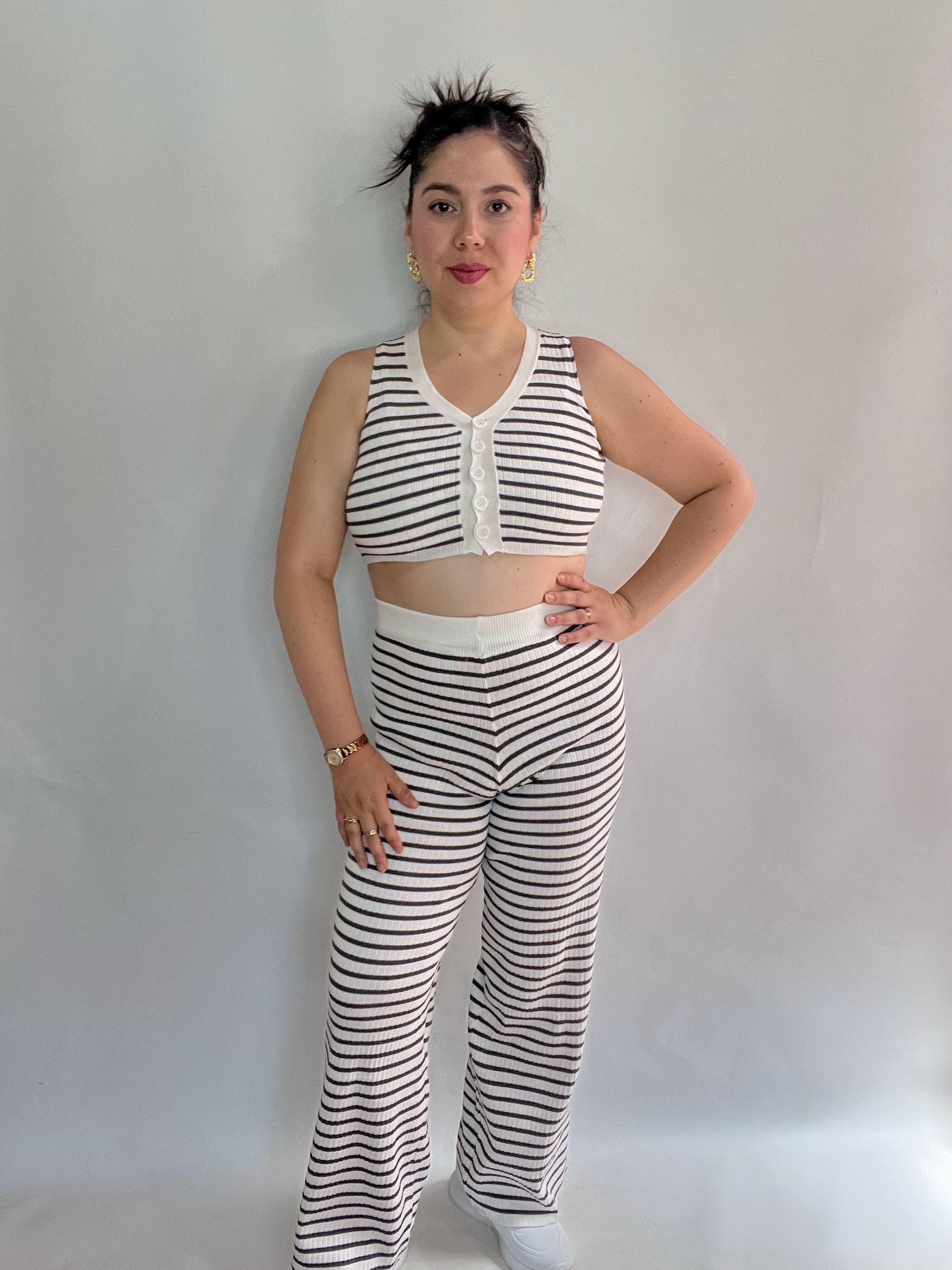 Conjunto Mujer Rayas Blanco Gris-7