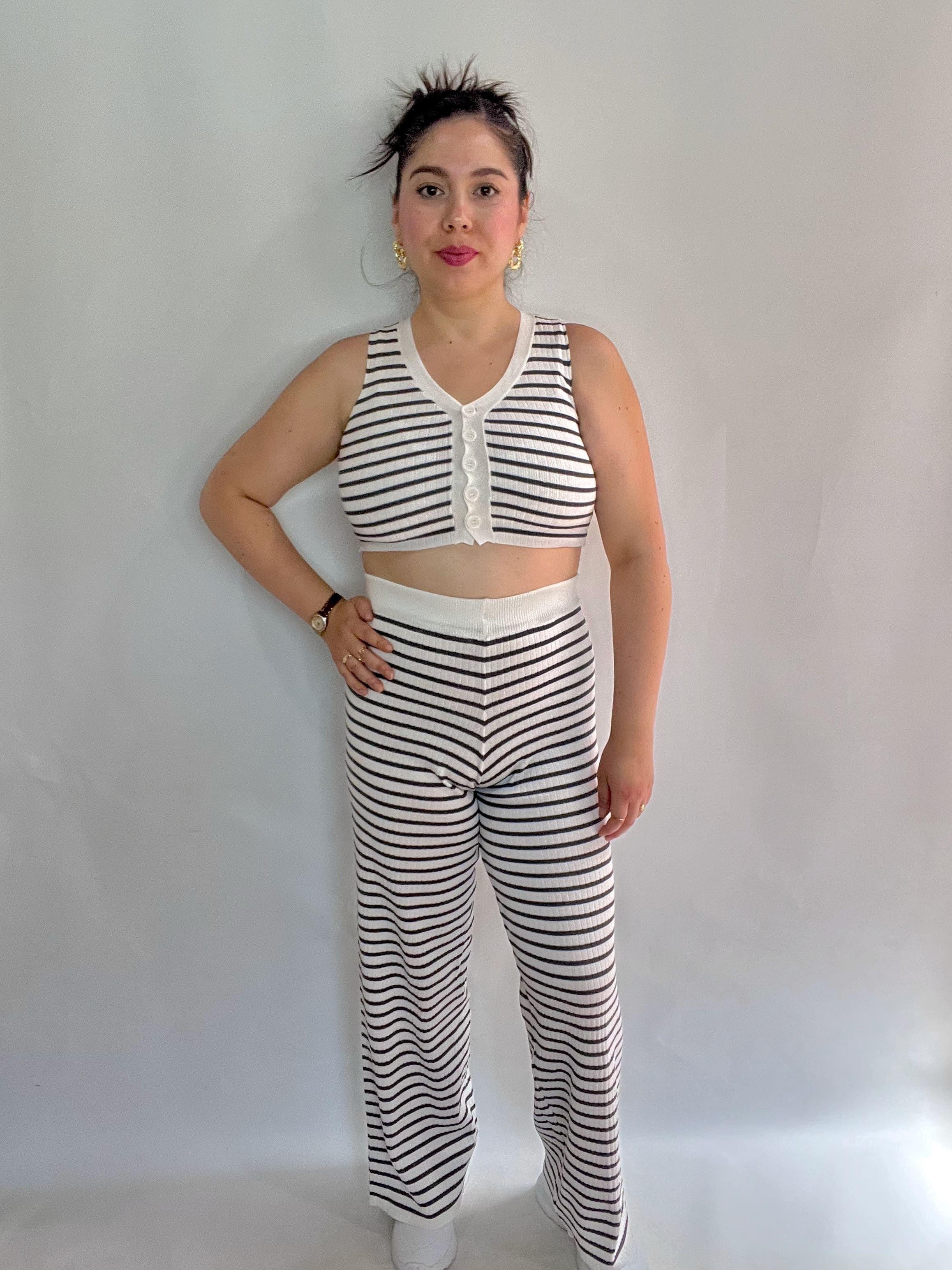 Conjunto Mujer Rayas Blanco Gris-8