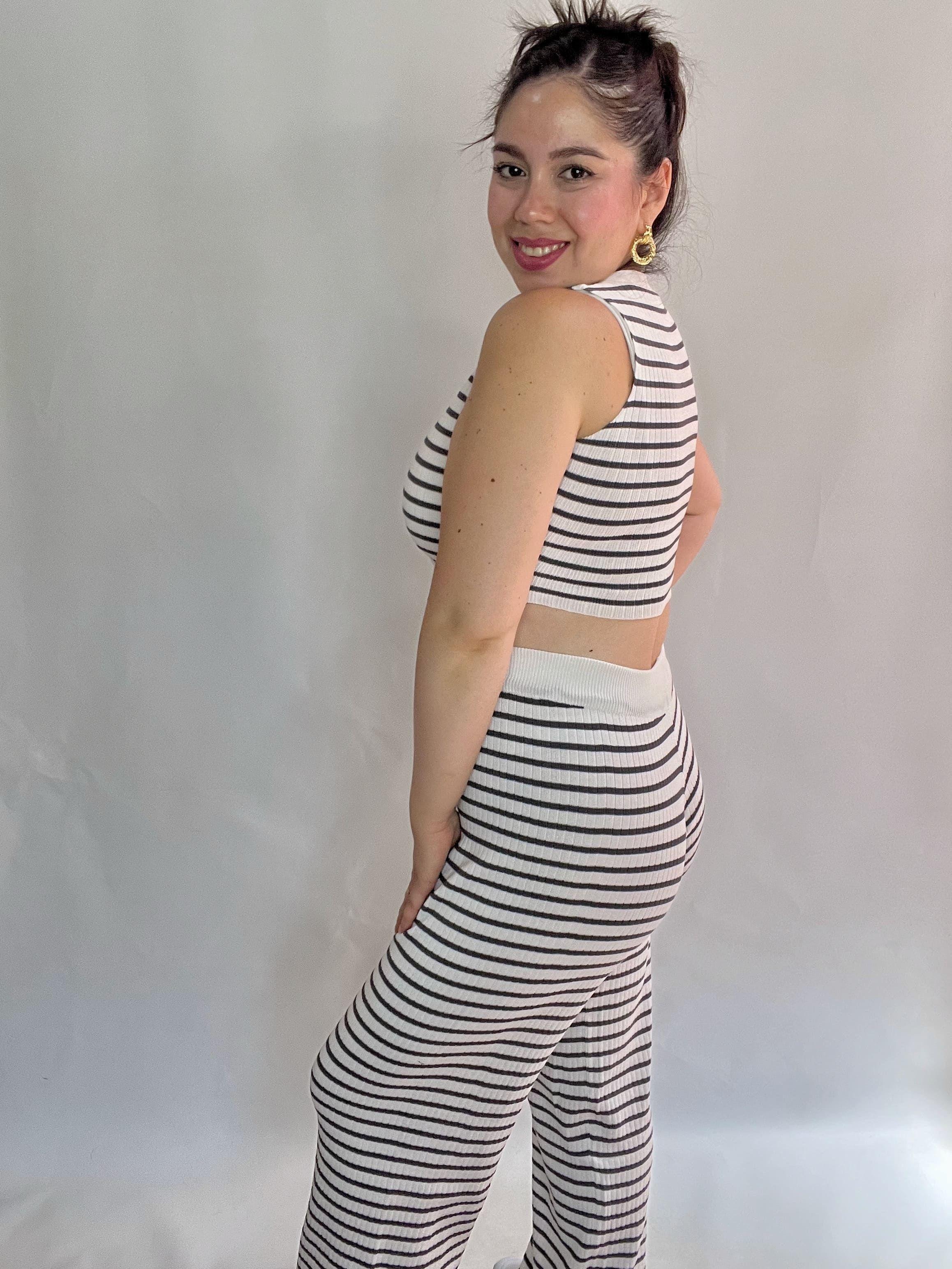 Conjunto Mujer Rayas Blanco Gris-9