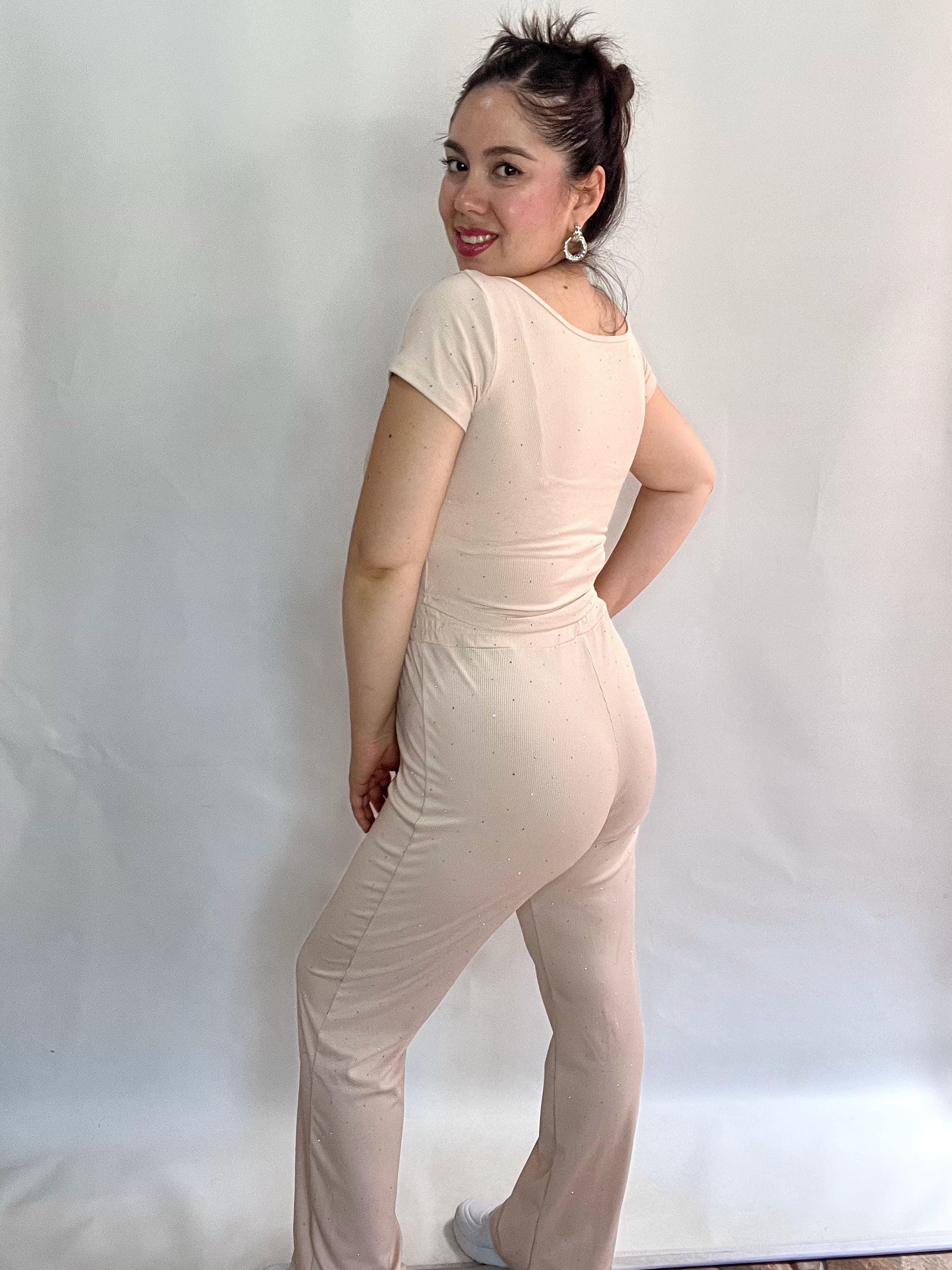 Conjunto Mujer Brillos Beige-2