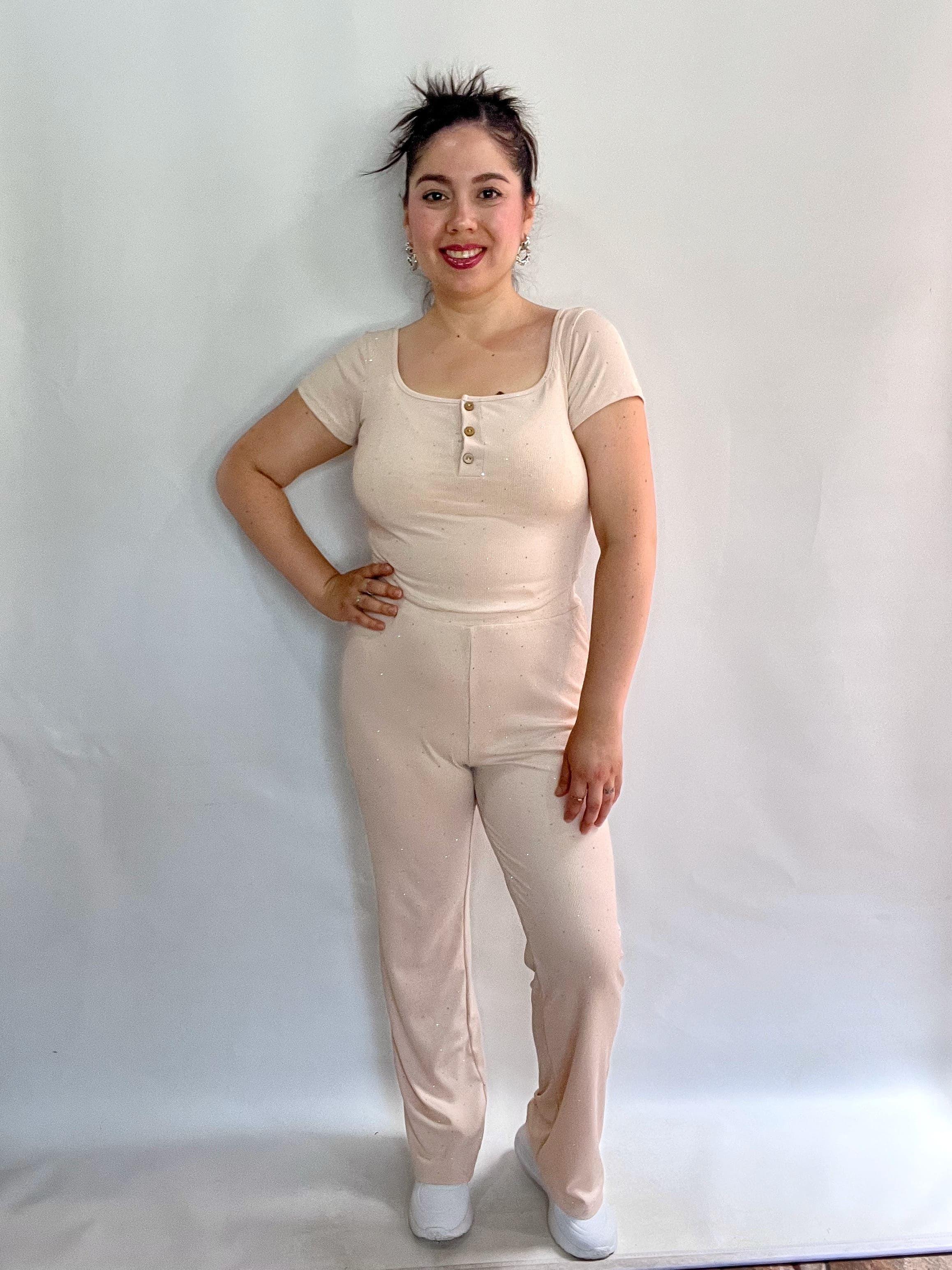 Conjunto Mujer Brillos Beige-3