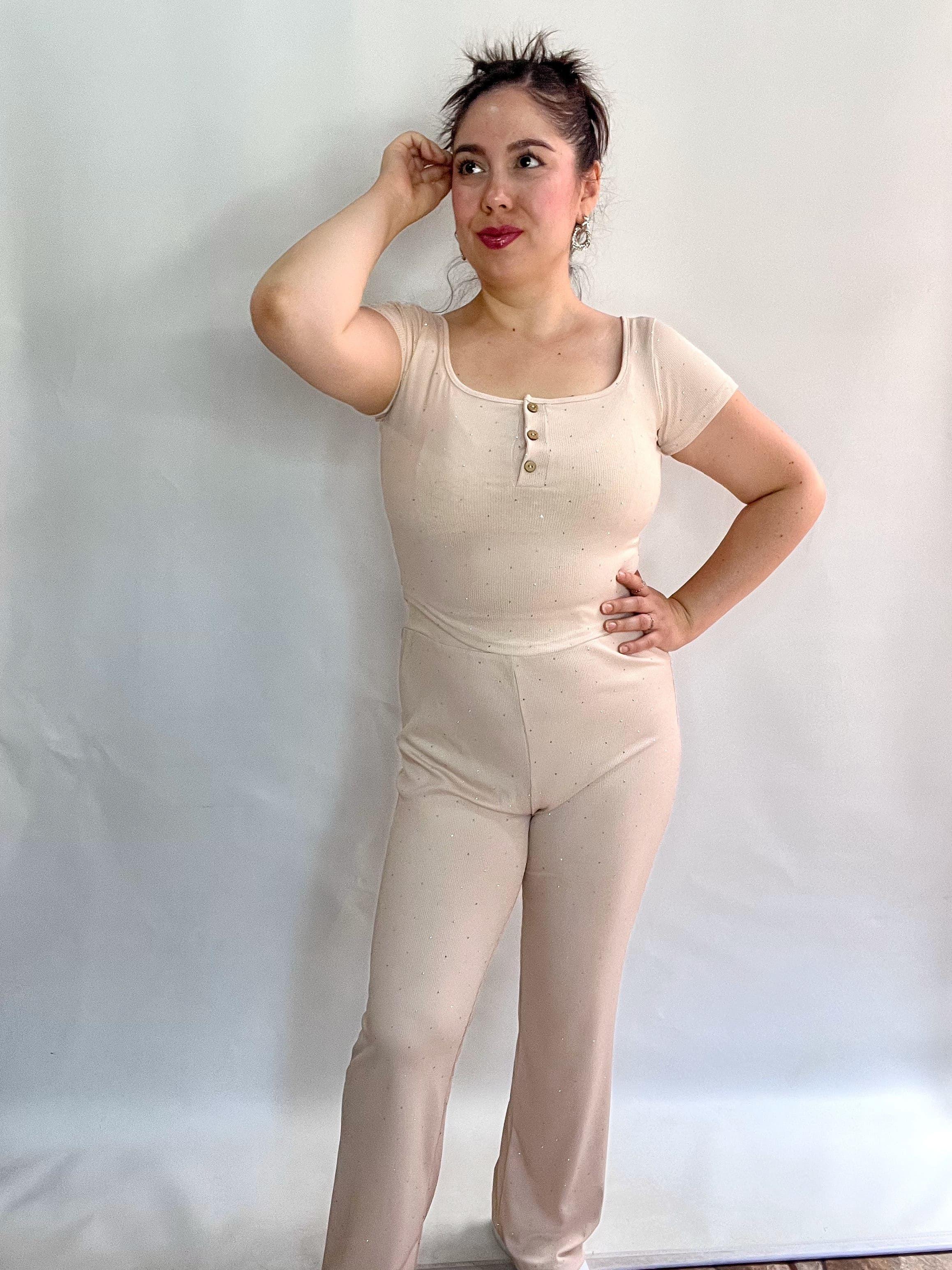 Conjunto Mujer Brillos Beige-4