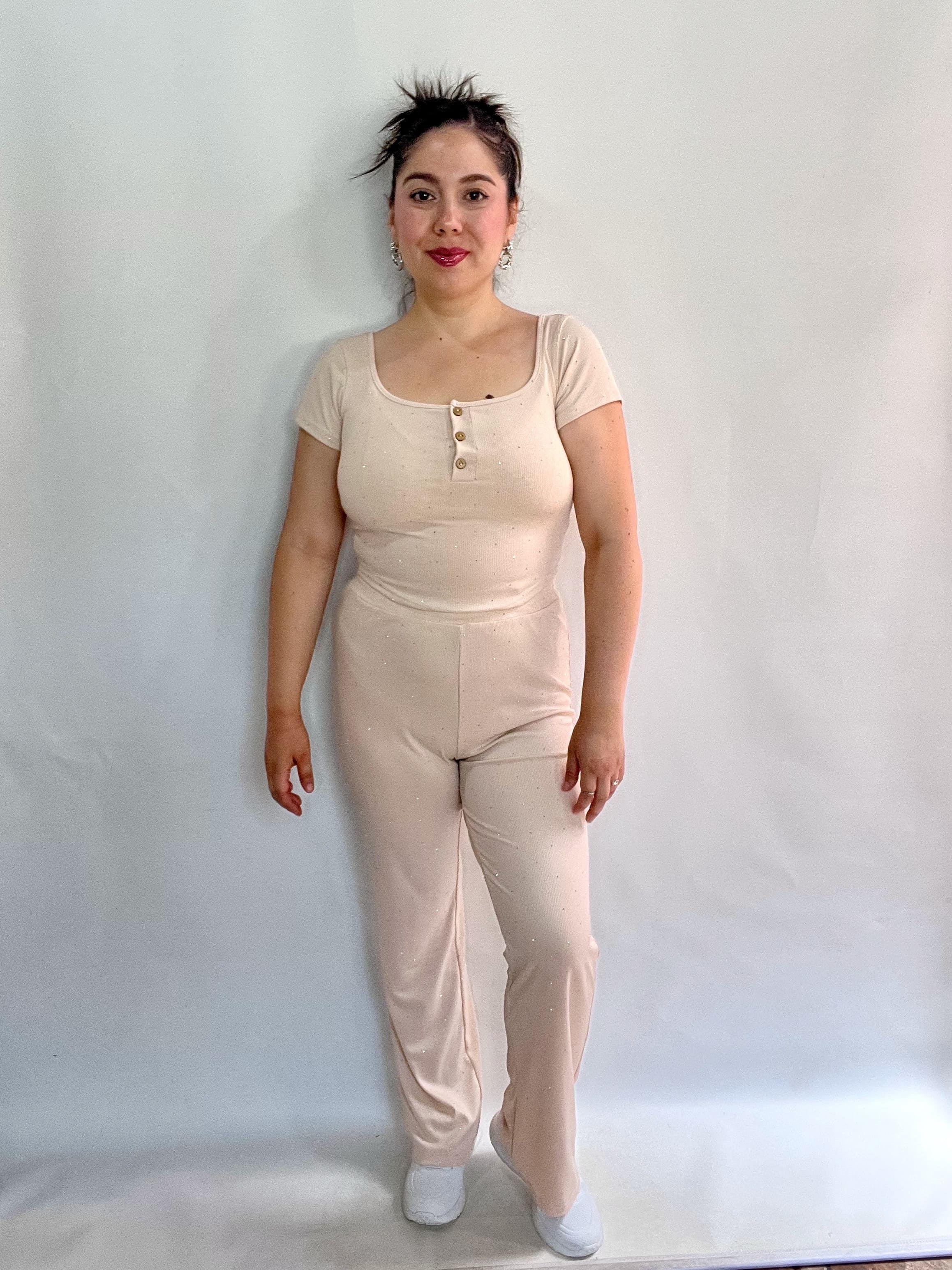 Conjunto Mujer Brillos Beige-5