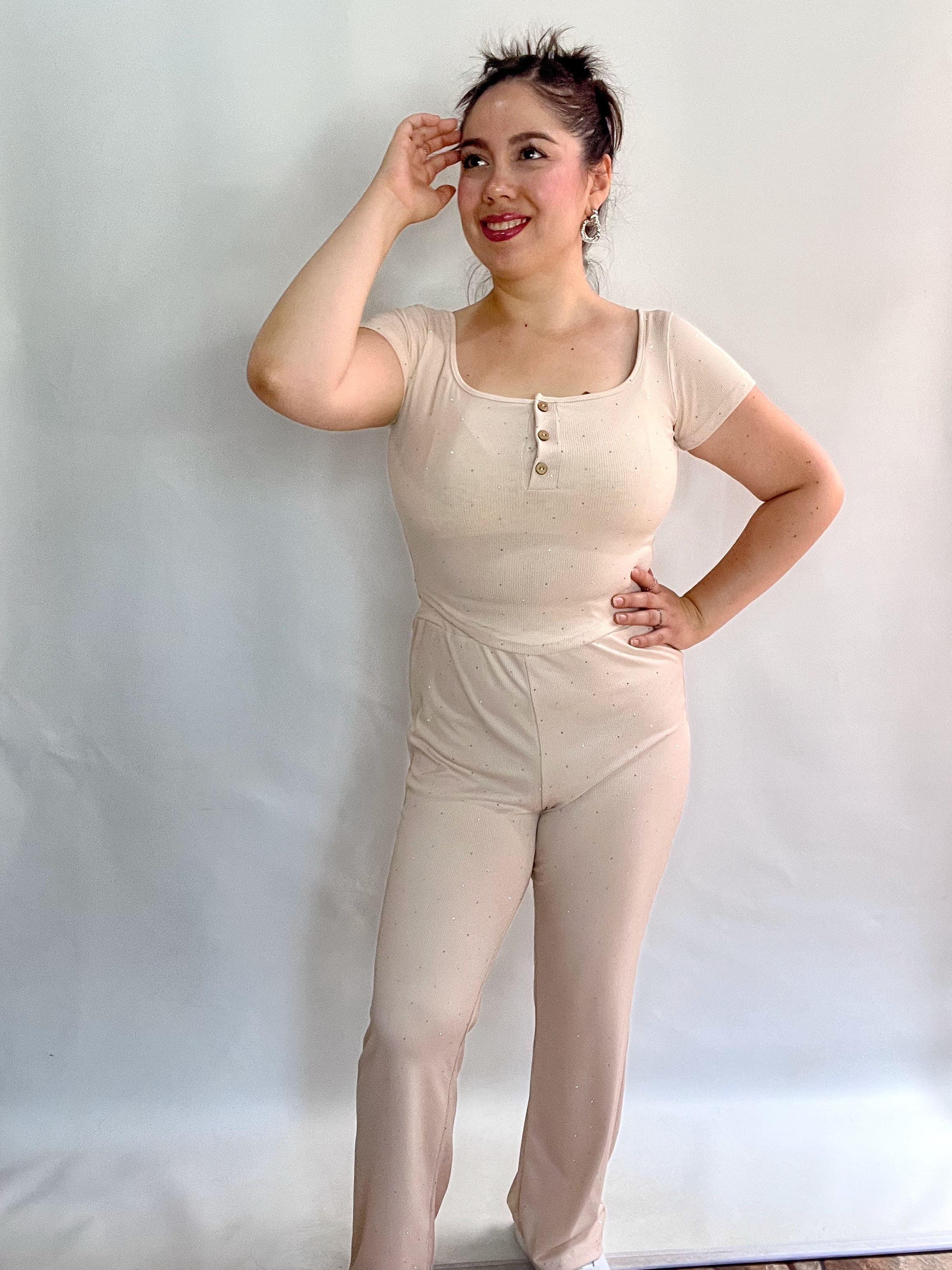 Conjunto Mujer Brillos Beige-6