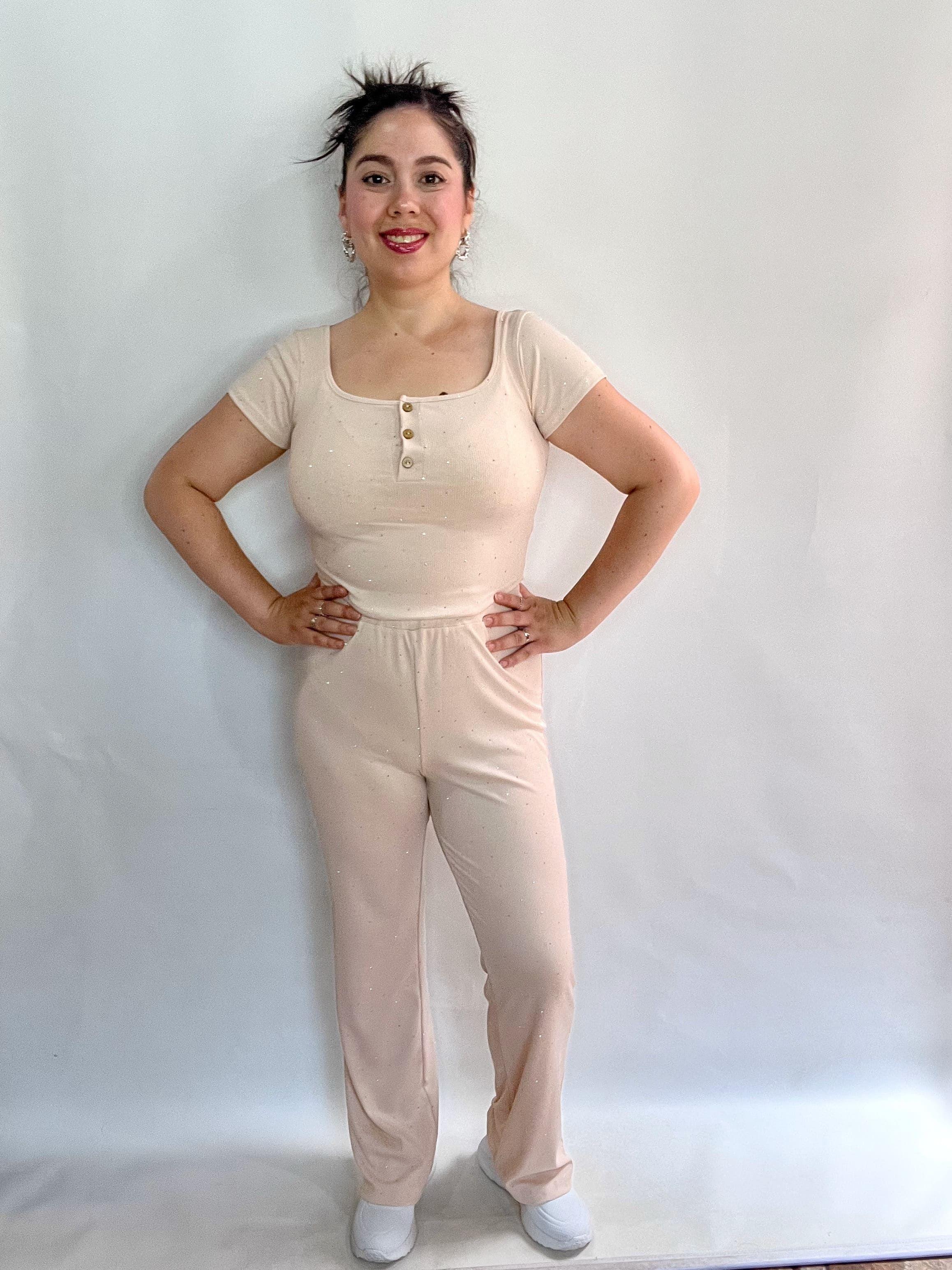 Conjunto Mujer Brillos Beige-7