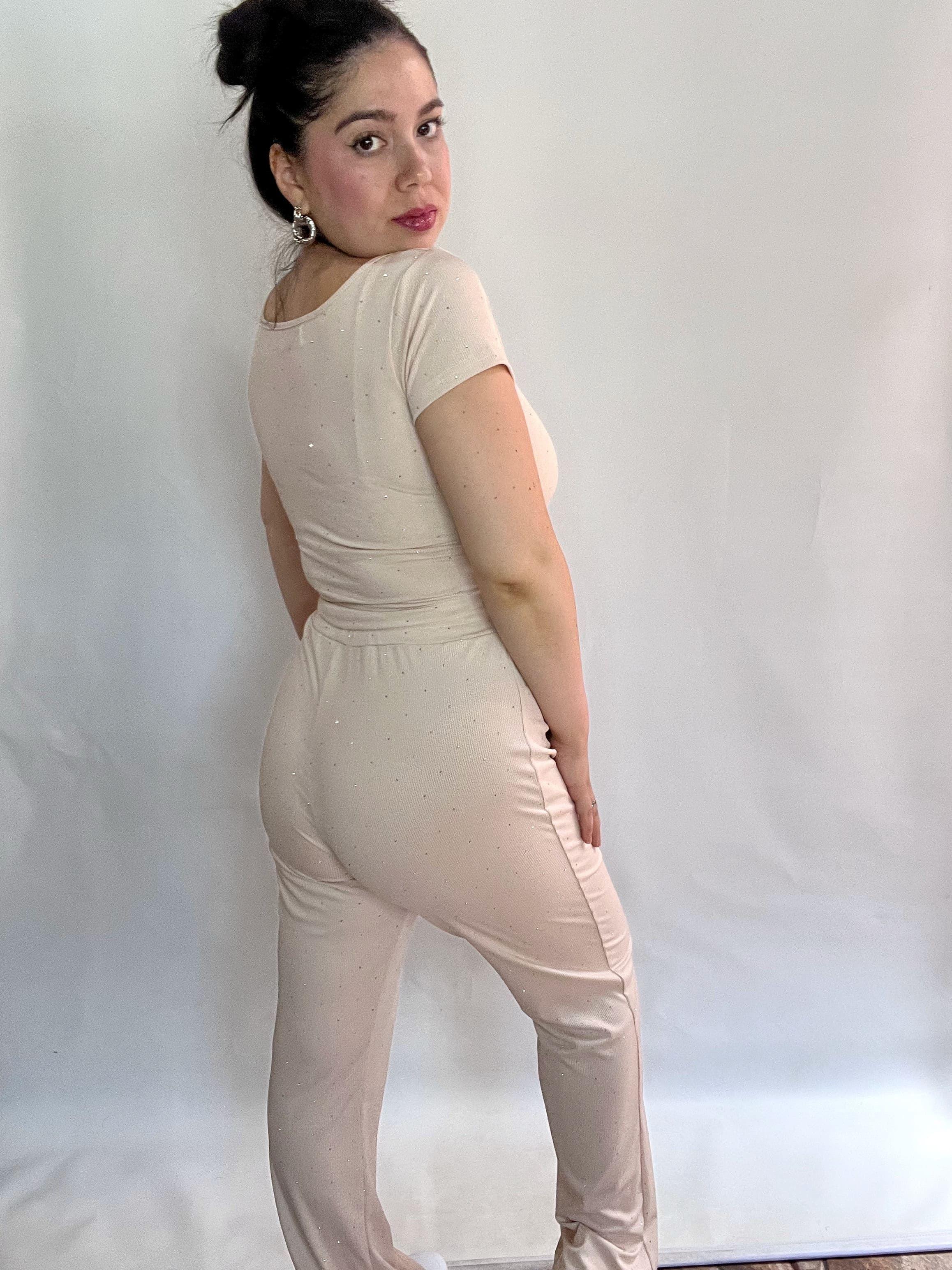 Conjunto Mujer Brillos Beige-8